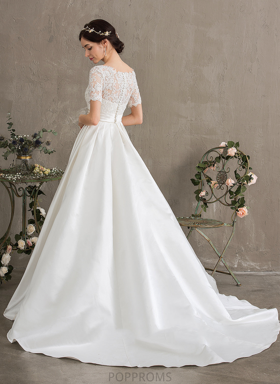 Train Wedding Dresses Ball-Gown/Princess Sequins Pockets Court Karsyn Beading Dress Satin Lace Wedding With