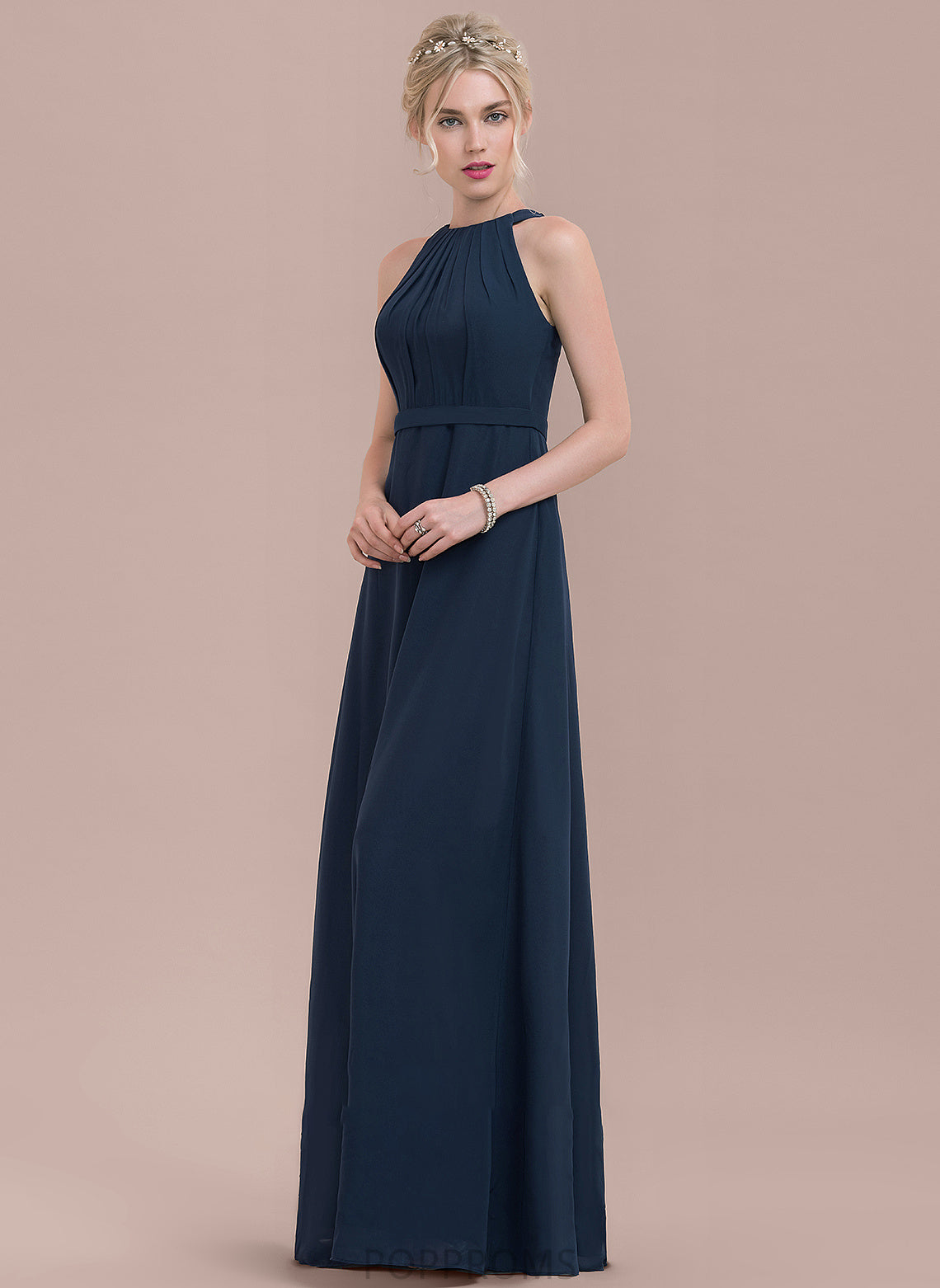 Length Fabric A-Line Silhouette Ruffle Embellishment Neckline ScoopNeck Floor-Length Hadassah Sleeveless Floor Length Bridesmaid Dresses