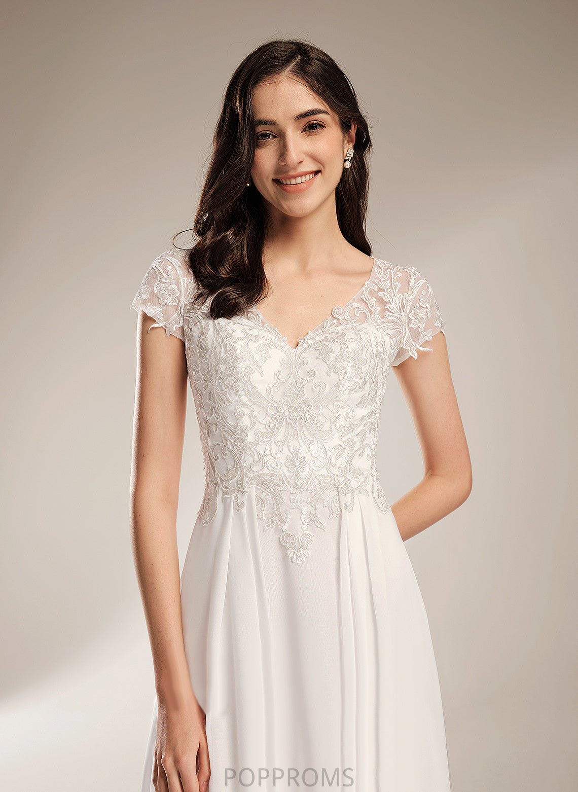 Wedding Dresses Chiffon Asymmetrical A-Line Dress Wedding Janey Lace V-neck