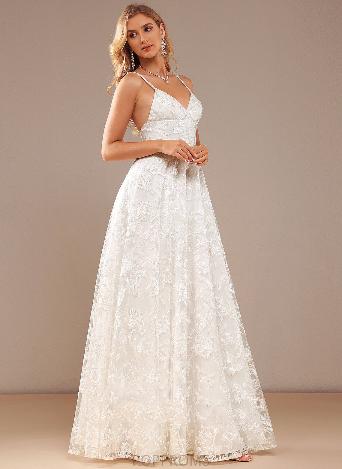 A-Line Split V-neck Dress Wedding Dresses Lace Front Wedding With Floor-Length Jaylen