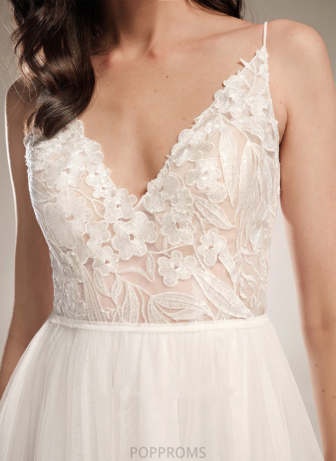 Tea-Length Dress V-neck Emerson Wedding A-Line Lace Wedding Dresses Tulle