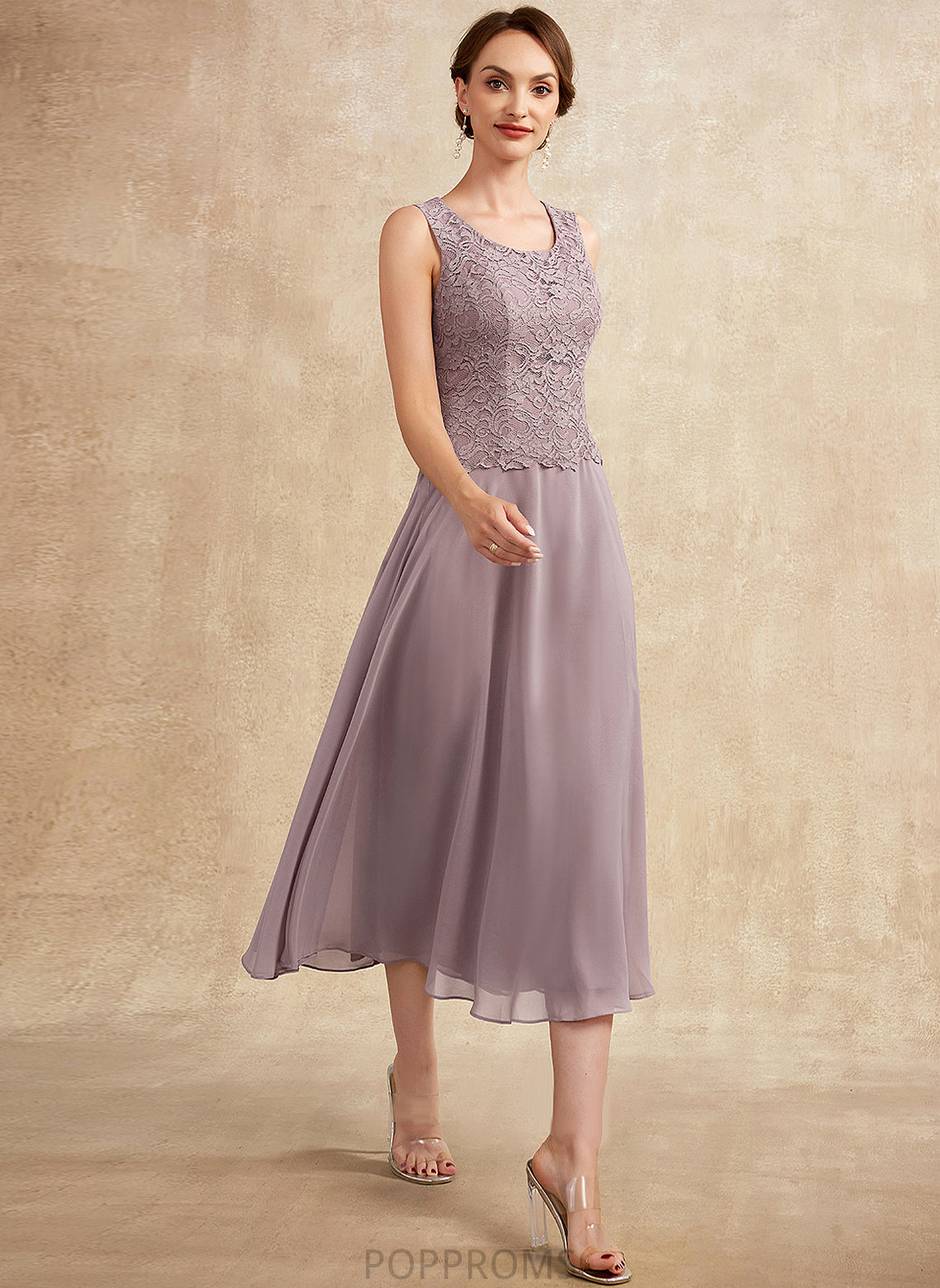 Chiffon Neck the A-Line of Bride Dress Lace Scoop Mother Tea-Length Mother of the Bride Dresses Adeline