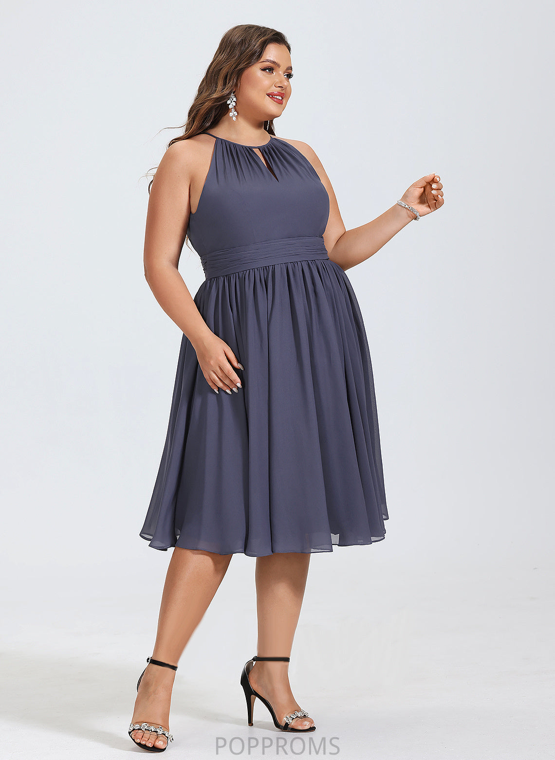 Dress Cocktail Cocktail Dresses With Neck Valentina A-Line Ruffle Chiffon Knee-Length Scoop