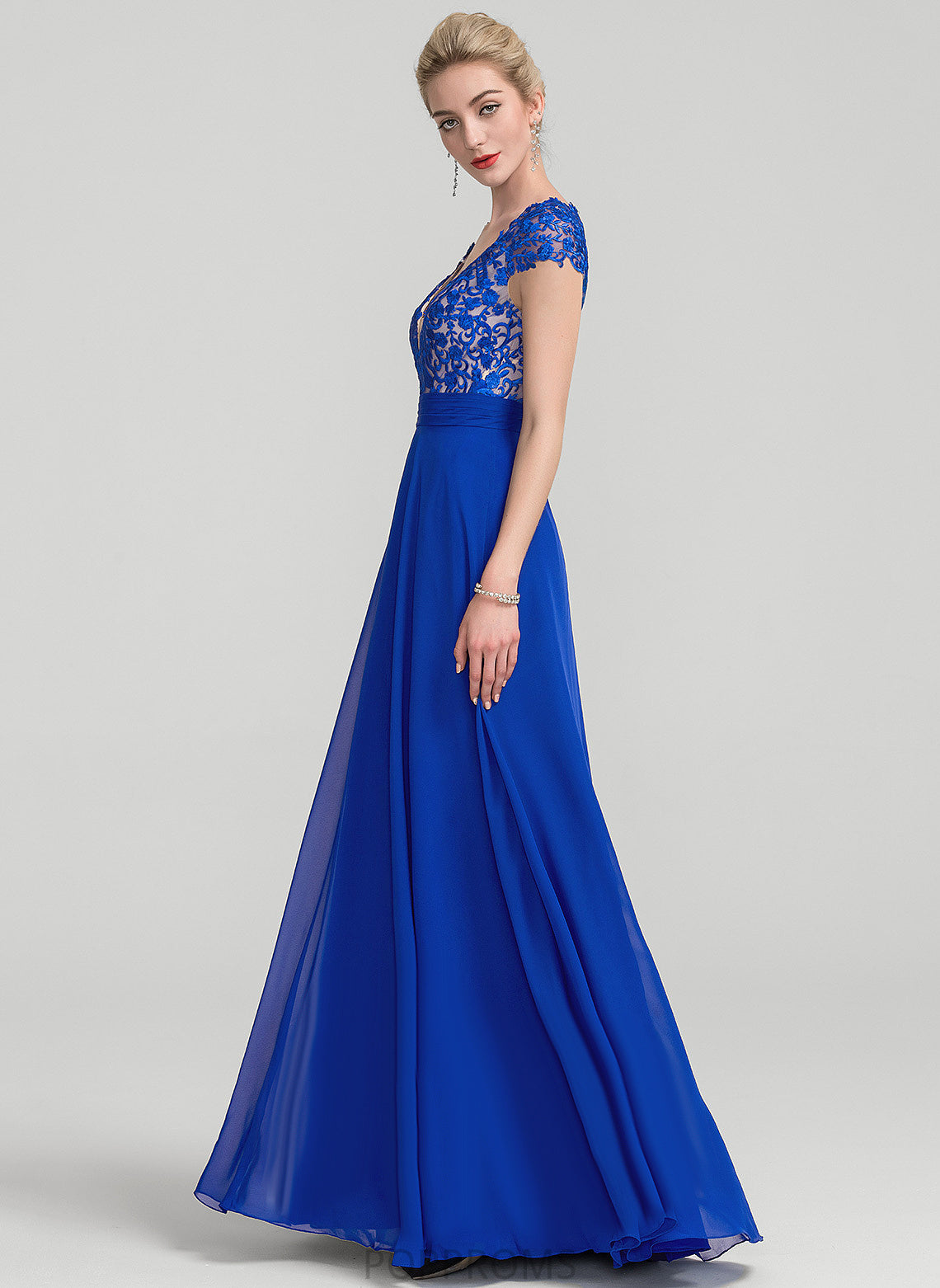 Chiffon V-neck Prom Dresses Lace A-Line Floor-Length Lily