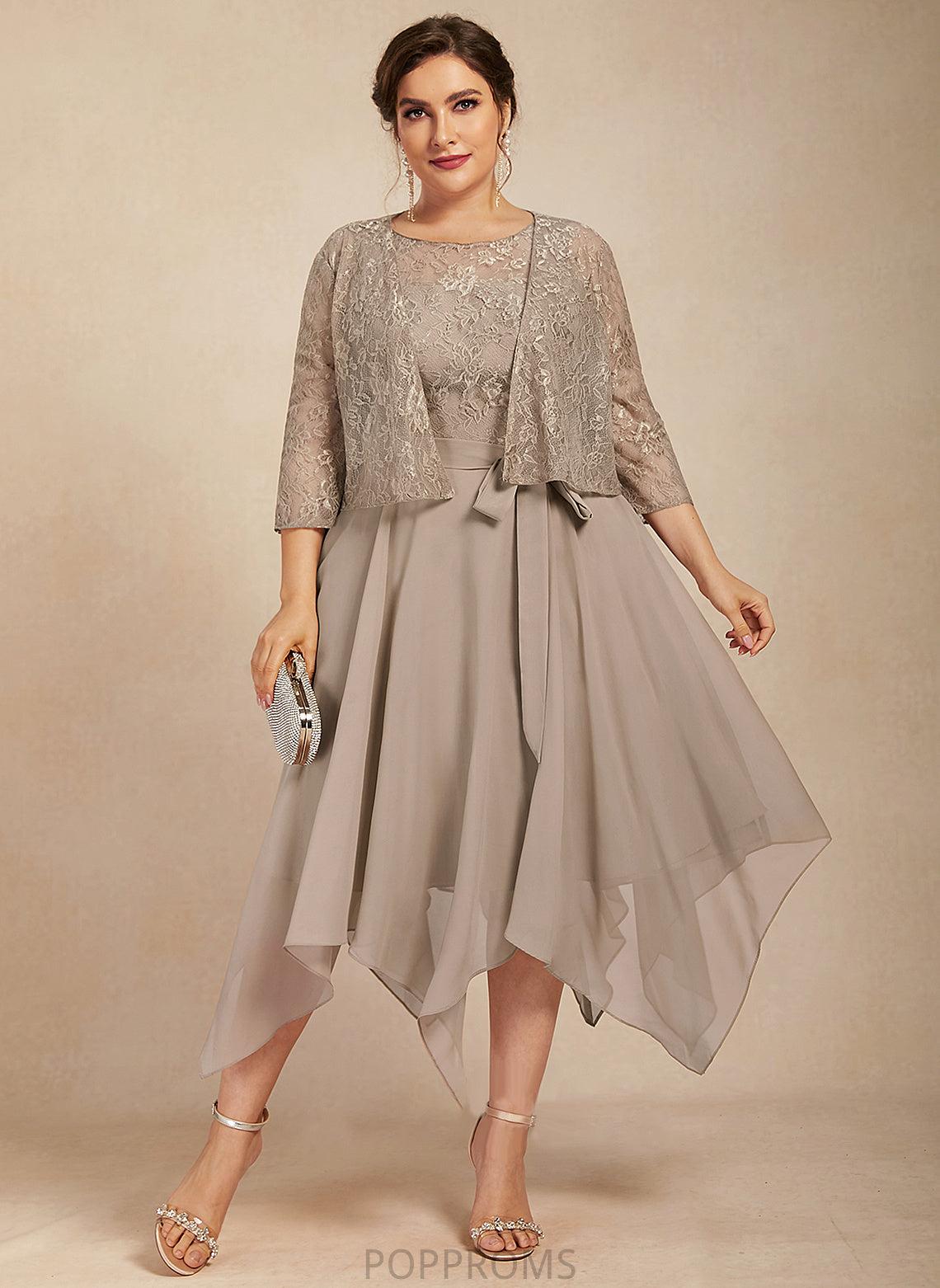 of With Mother A-Line Dress Chiffon Bride Mother of the Bride Dresses Tea-Length Sarai Bow(s) the Neck Scoop Lace