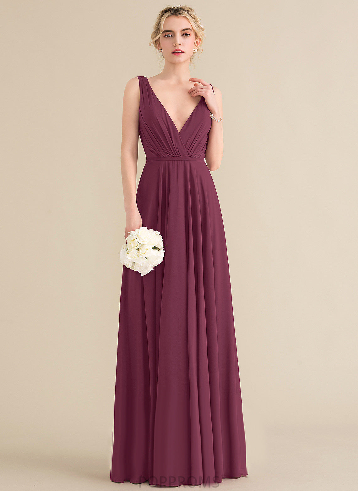 Jaelynn V-neck Prom Dresses Pleated Chiffon Floor-Length A-Line With