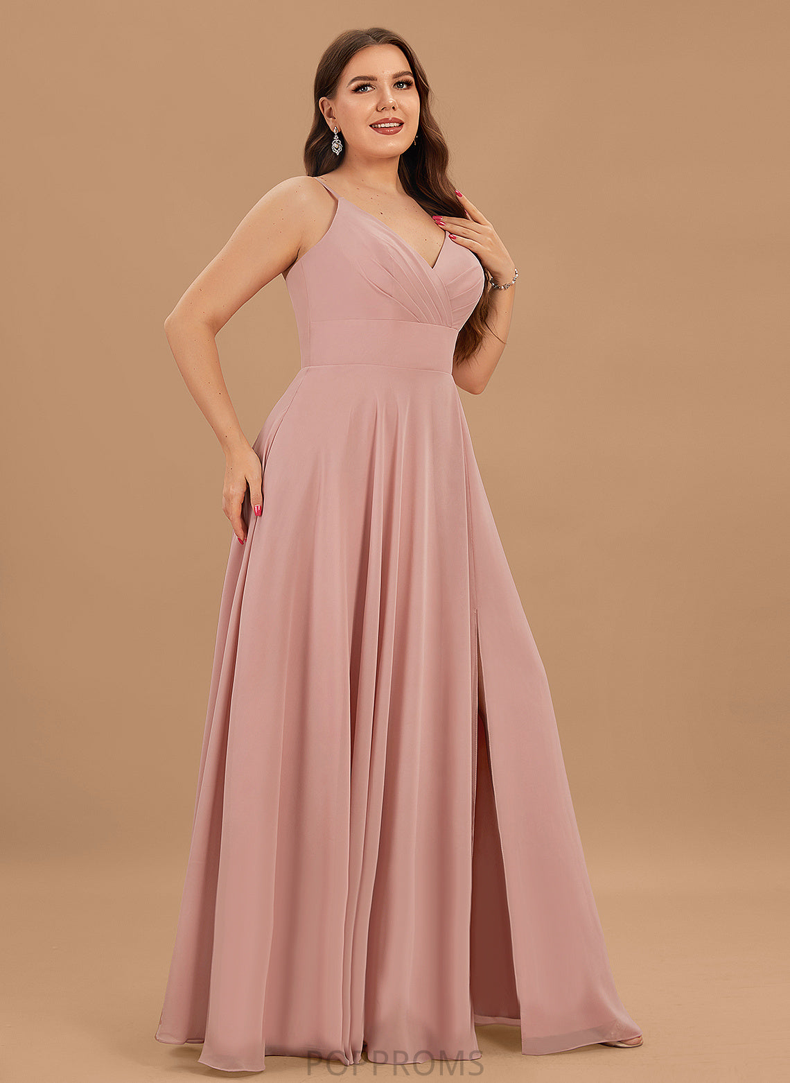 V-neck A-Line Prom Dresses Joy Ruffle With Floor-Length Chiffon