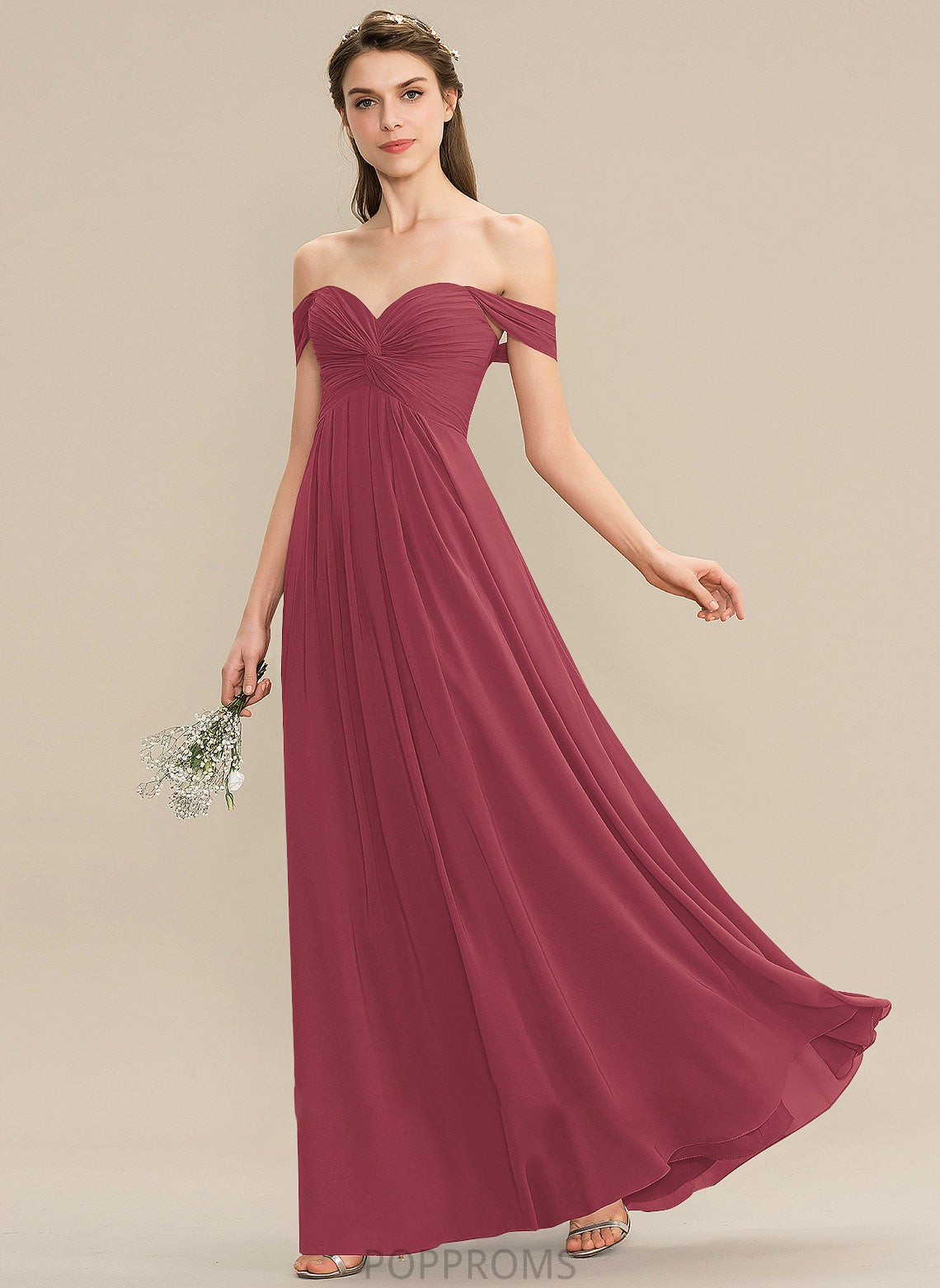 Length A-Line Off-the-Shoulder Ruffle Neckline Fabric Embellishment Silhouette Floor-Length Mariah Sleeveless Spaghetti Staps Bridesmaid Dresses