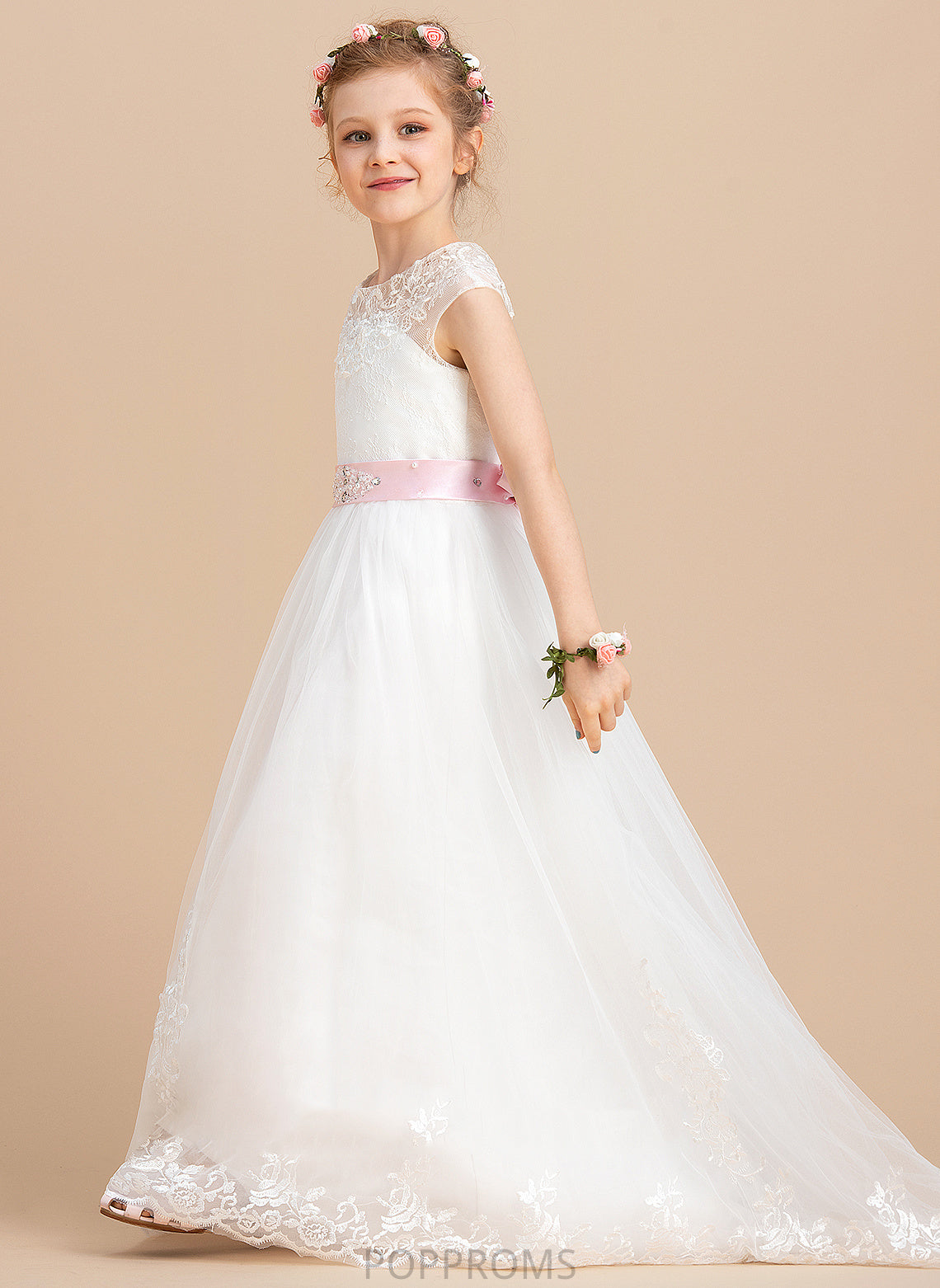 Scoop (Petticoat NOT Sleeveless Dress - Girl Flower Girl Dresses Flower Floor-length Neck Sash/Beading/Appliques/Bow(s) With Tulle/Lace included) Autumn Ball-Gown/Princess