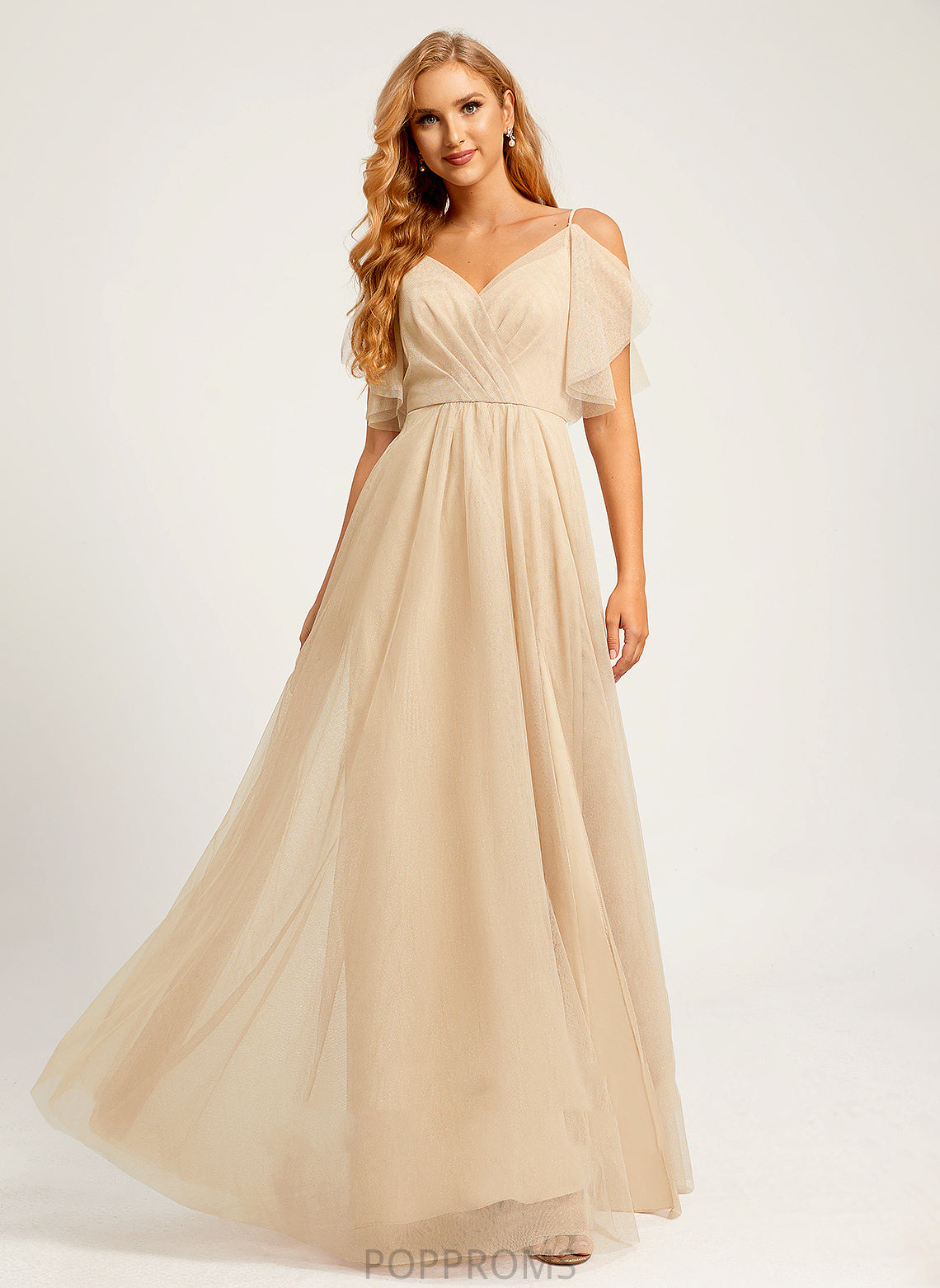 A-Line Length V-neck Fabric Silhouette Floor-Length SplitFront Embellishment Neckline Janiah Natural Waist Spaghetti Staps Bridesmaid Dresses