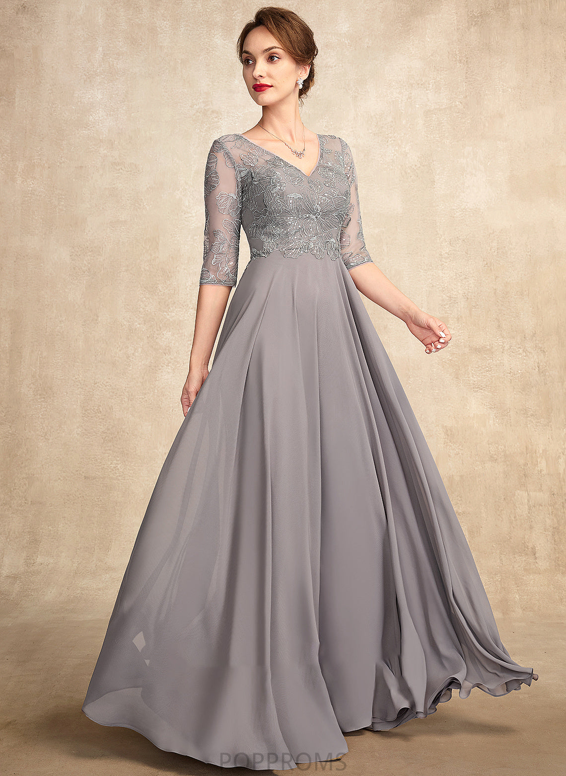 Dress Sequins Mother of the Bride Dresses With A-Line Chiffon Bride V-neck Mother Floor-Length Ellie the of Lace