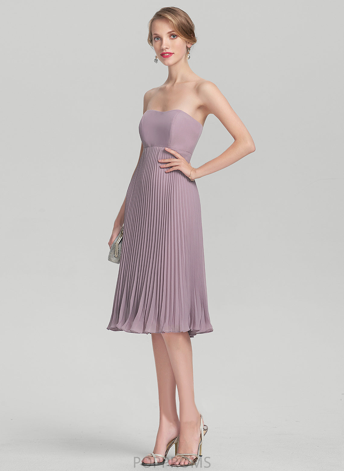 Pleated Sweetheart Dress Cocktail A-Line Chiffon Gertie With Knee-Length Cocktail Dresses