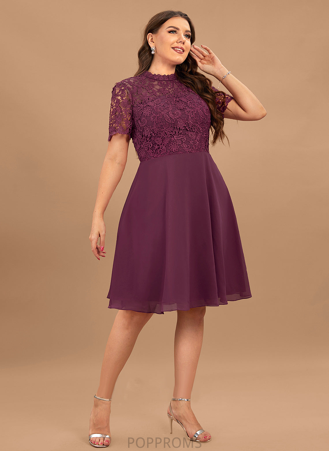 Cocktail Knee-Length Scoop Lace Dress Neck Kennedy Cocktail Dresses A-Line Chiffon