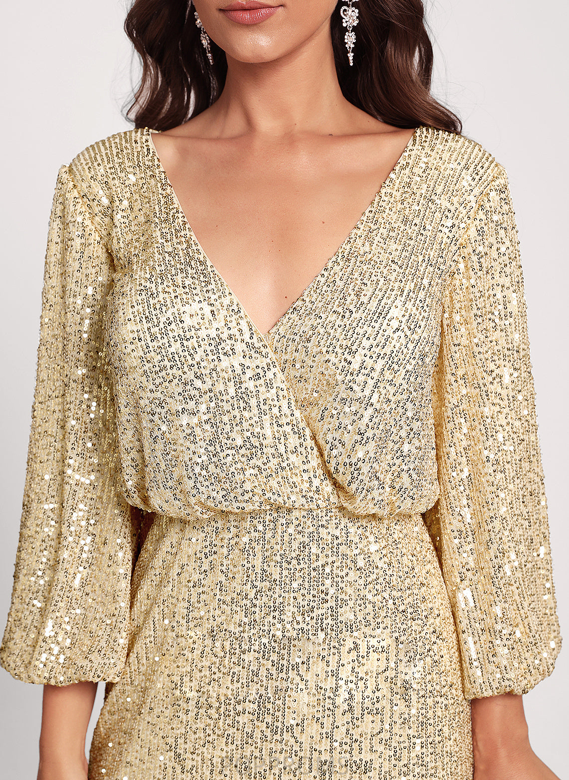 V-neck Bodycon Knee-Length Club Dresses Dress Sequined Krystal Cocktail