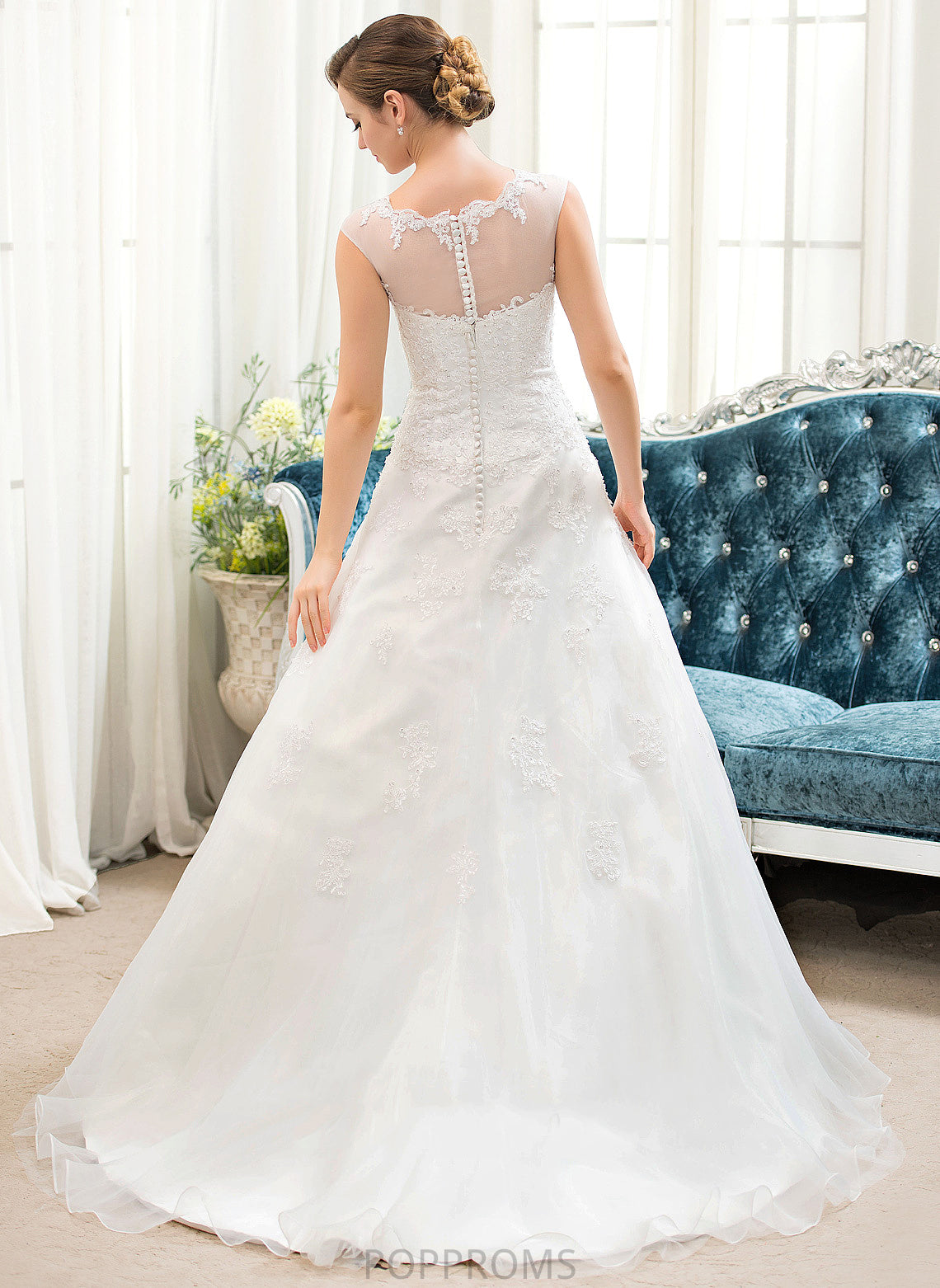 Tulle Illusion Lace Sequins Ball-Gown/Princess Organza Sweep Wedding Dresses Beading Dominique Dress With Train Wedding