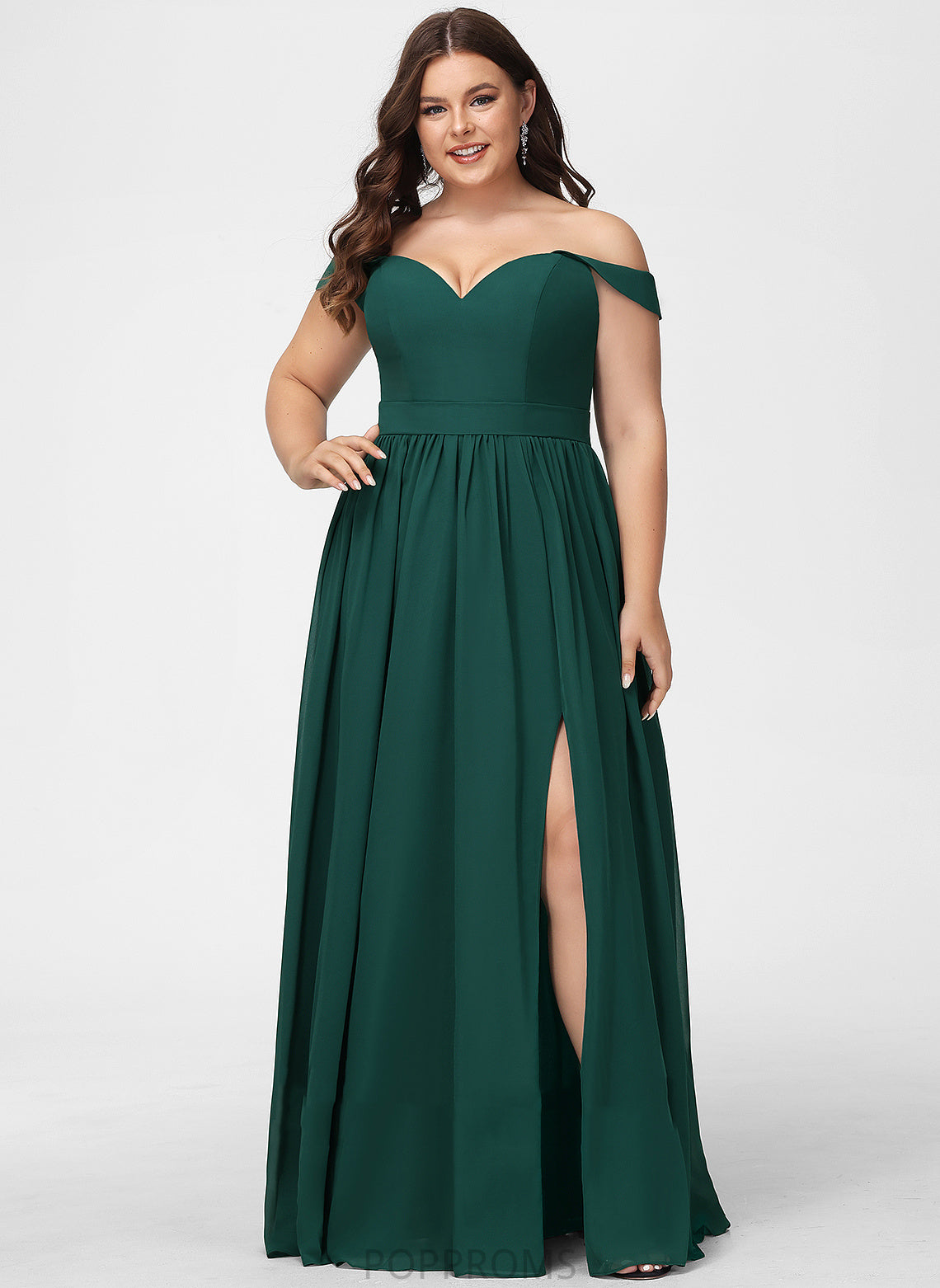 Off-the-Shoulder A-Line Fabric Embellishment Length Floor-Length SplitFront Silhouette Neckline Aleena Sleeveless Velvet Bridesmaid Dresses