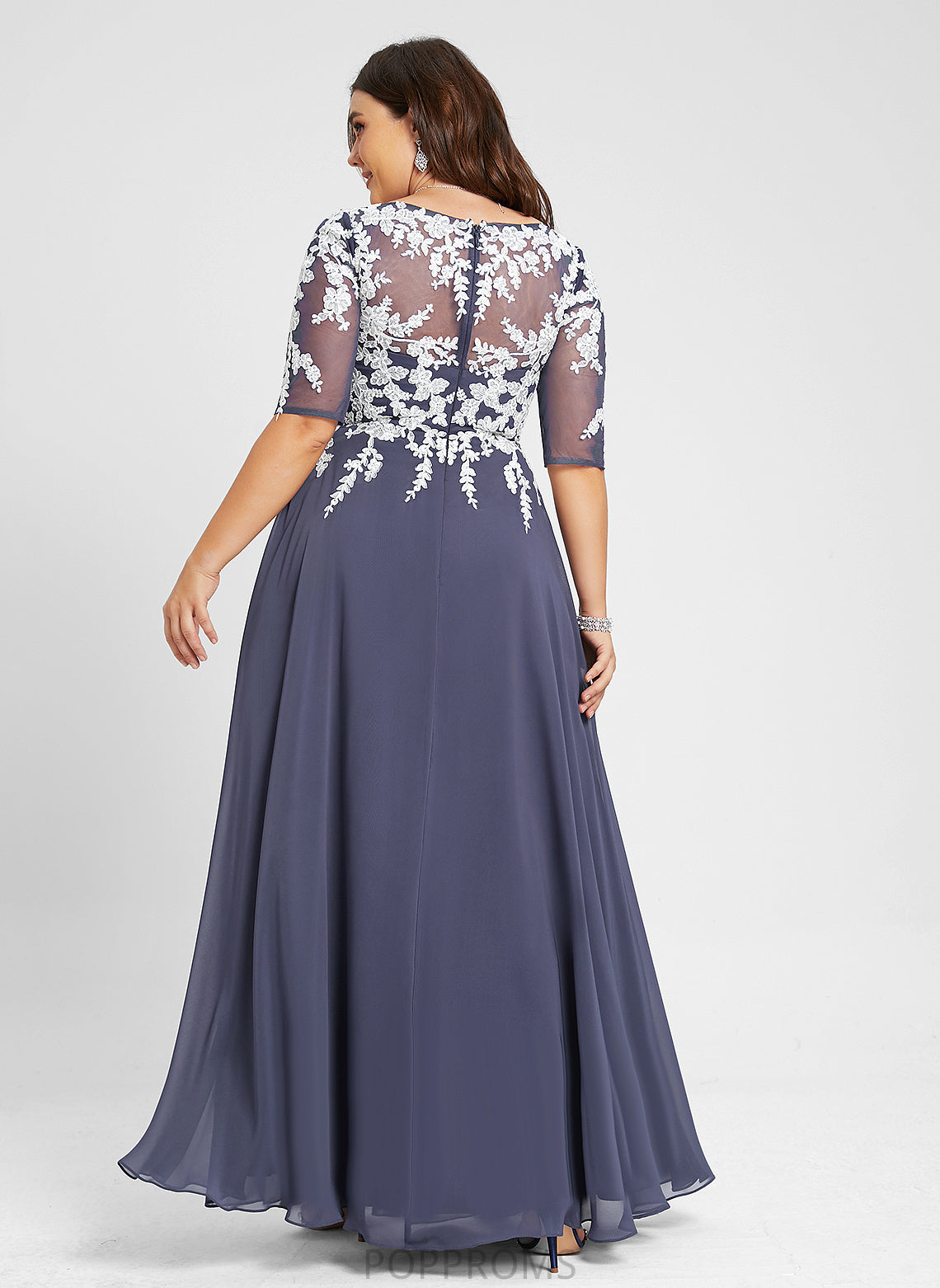 Chiffon Prom Dresses With Lace Floor-Length Sequins A-Line V-neck LuLu