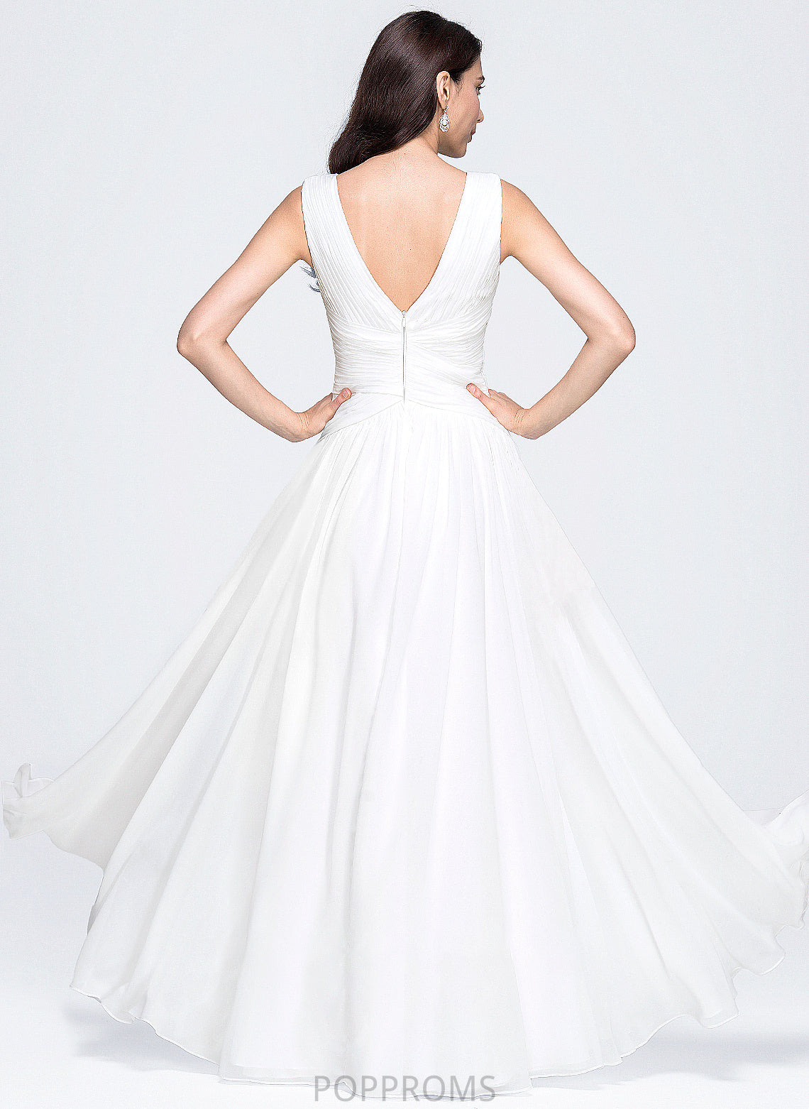 Wedding A-Line V-neck Ruffle Chiffon Jocelyn Floor-Length Wedding Dresses With Dress