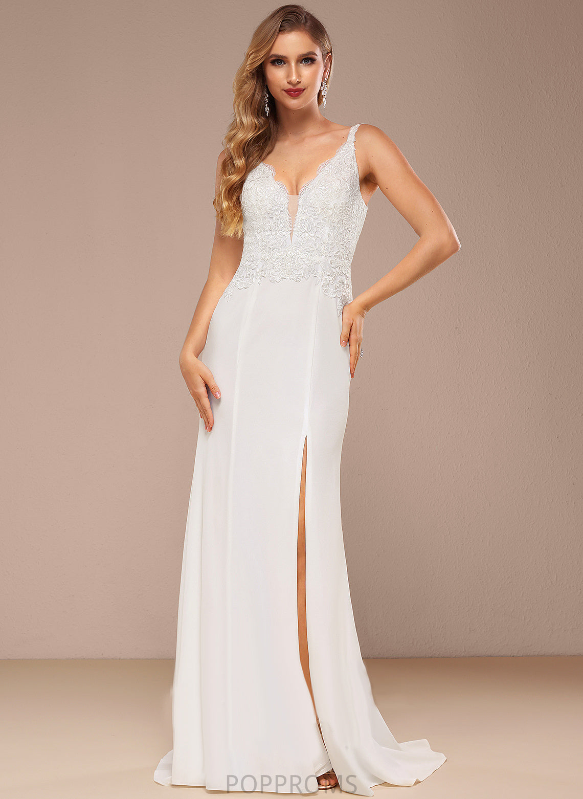 Train Sweep Wedding Kaleigh Dress Wedding Dresses Chiffon V-neck Trumpet/Mermaid Sequins Lace With