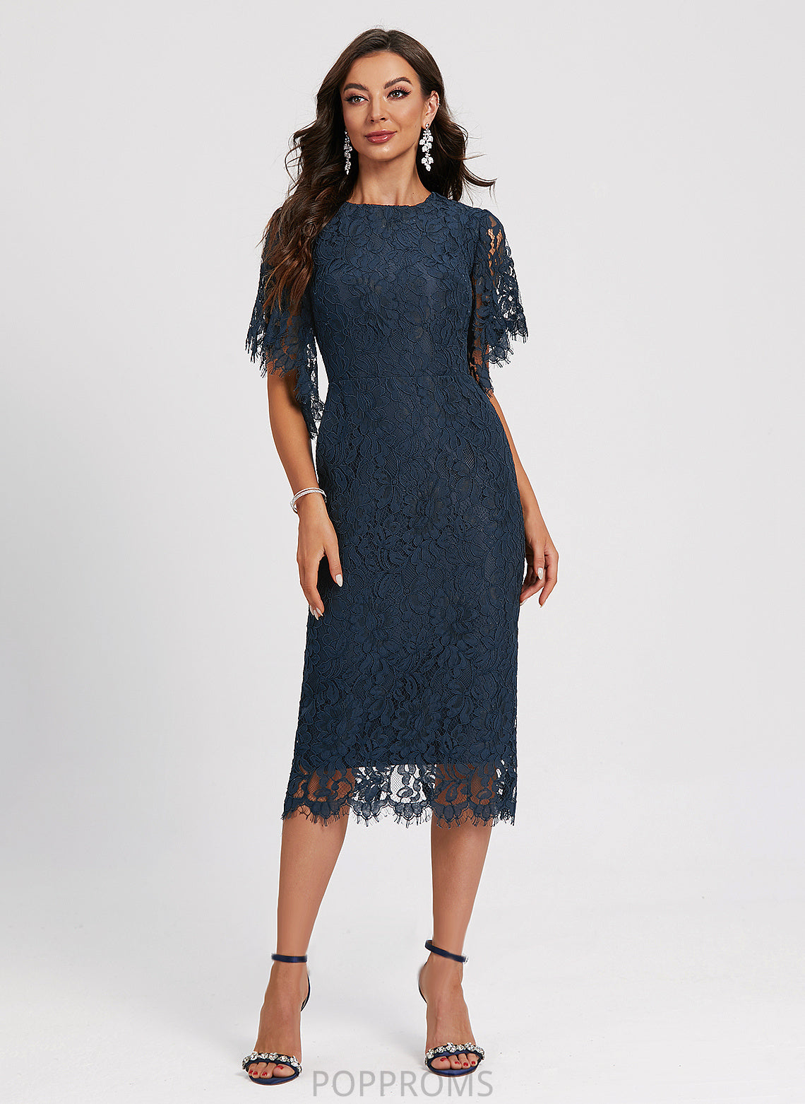 Lace Neck Clarissa Sheath/Column Scoop Dress Knee-Length Cocktail Cocktail Dresses