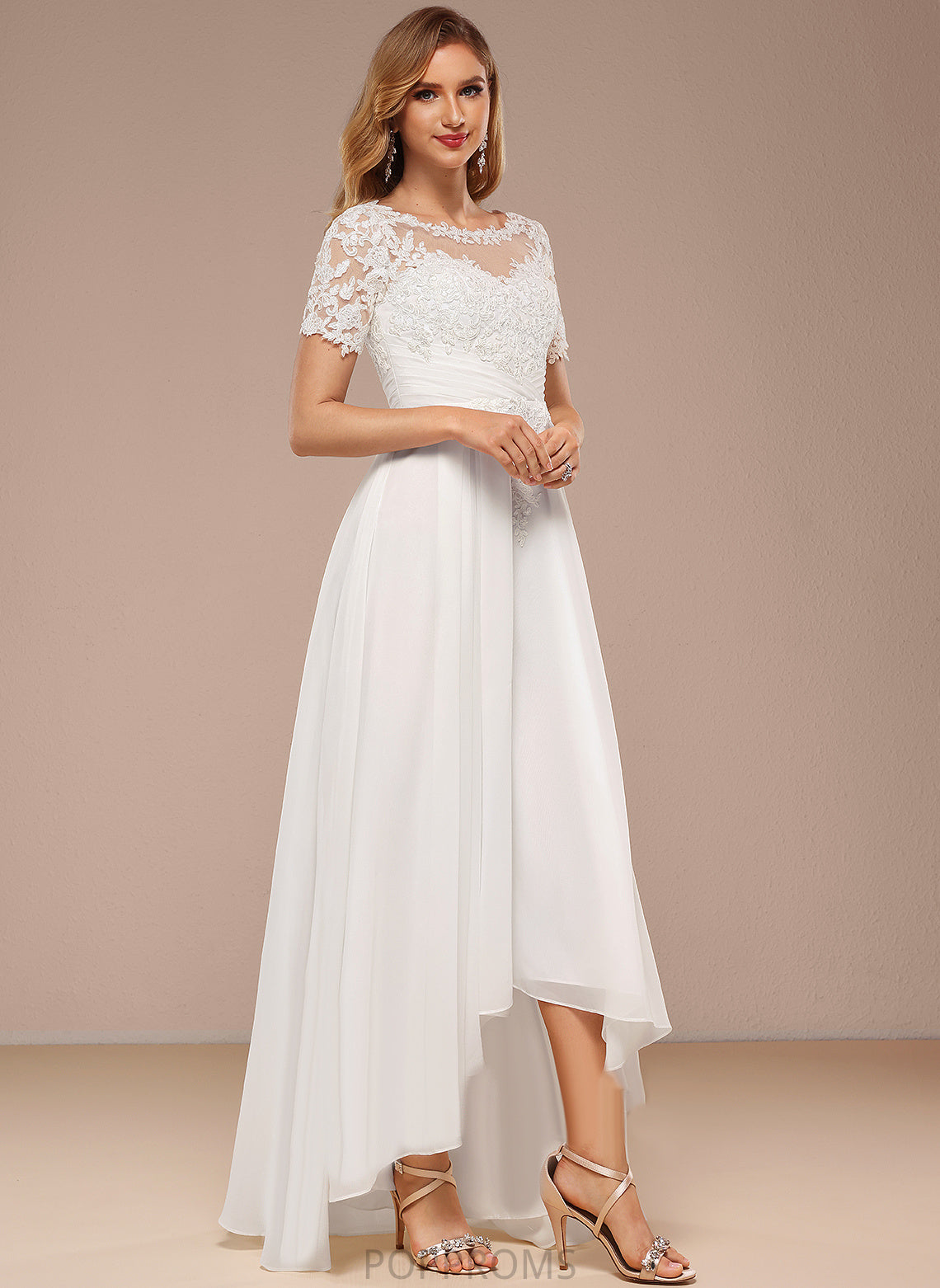 Lace Asymmetrical Dress Chiffon Wedding Valerie Boat A-Line Wedding Dresses Neck