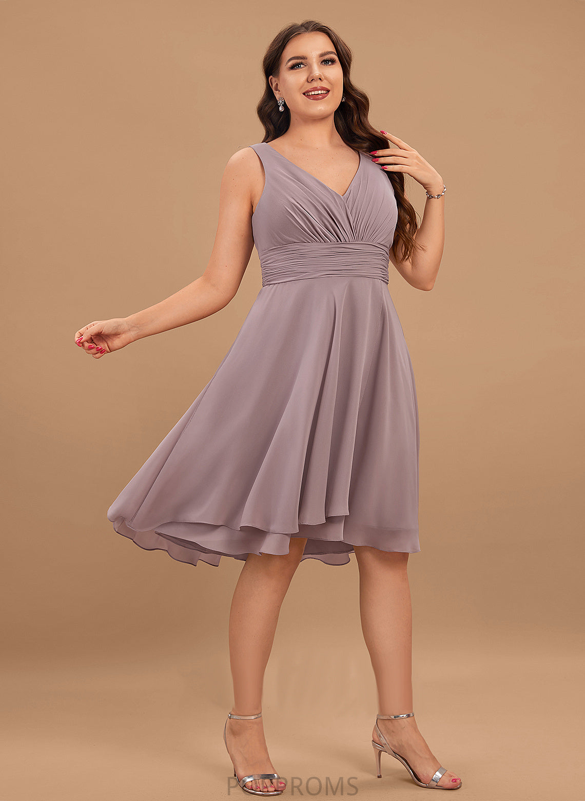 Dress Ruffle Cocktail With Cocktail Dresses A-Line Chiffon V-neck Asymmetrical Alice