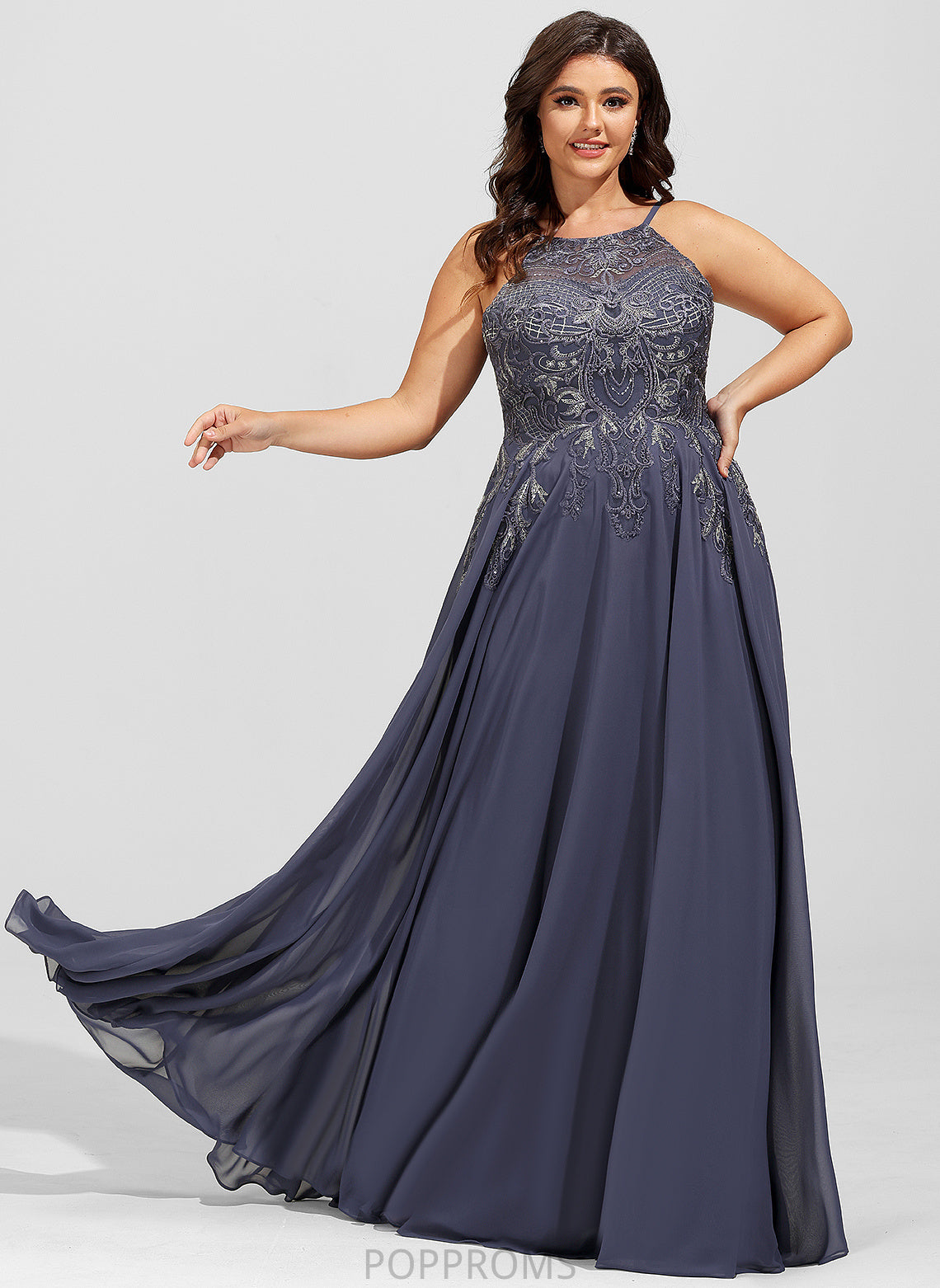 Prom Dresses A-Line With Sequins Chiffon Laney Scoop Lace Floor-Length