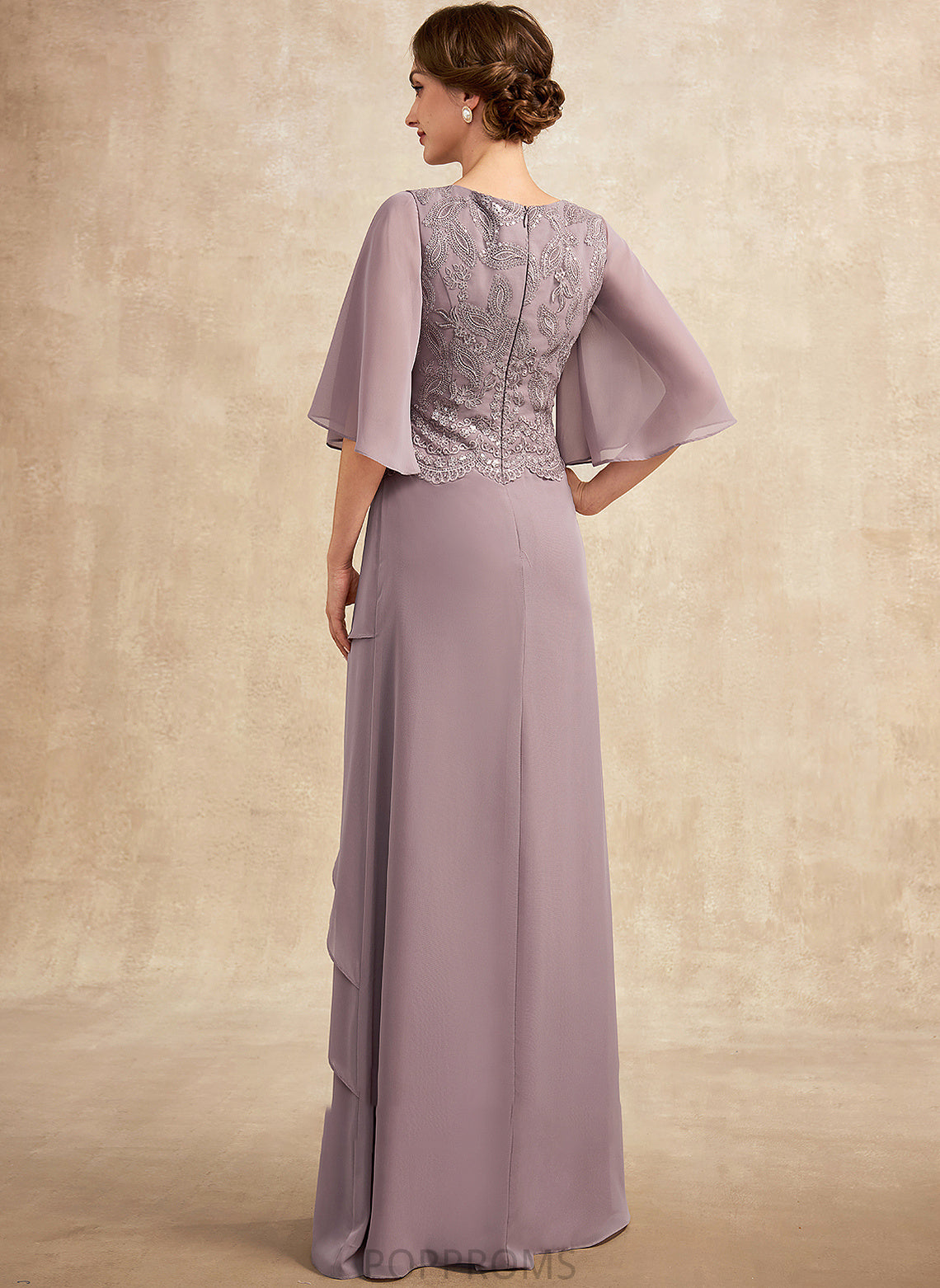 Dress Floor-Length Sequins the Chiffon Scoop Neck Kendal A-Line of Mother of the Bride Dresses Ruffles Cascading Lace With Mother Bride