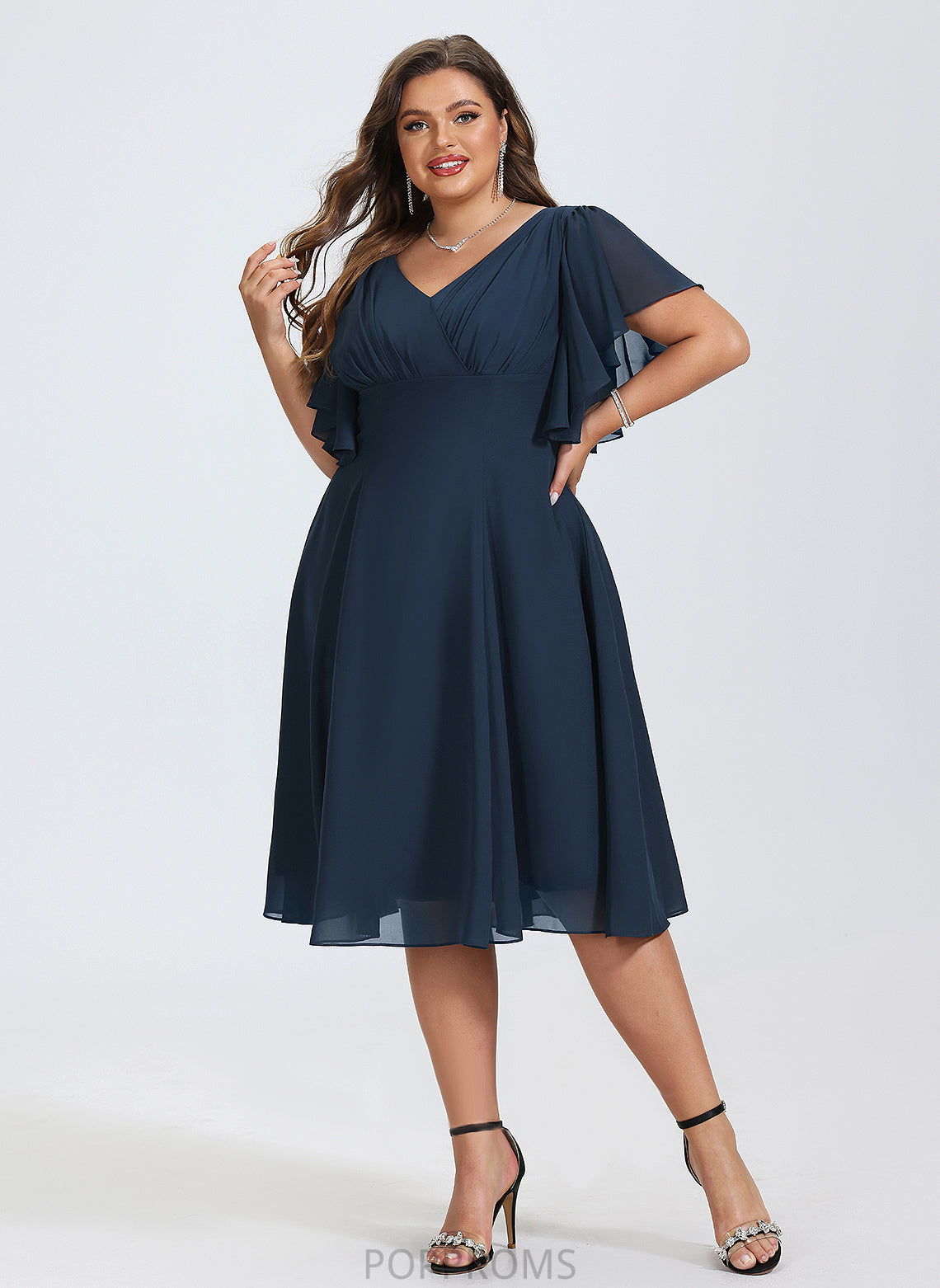 V-neck A-Line Cocktail Dresses Cocktail Chiffon Knee-Length Dress Alexa