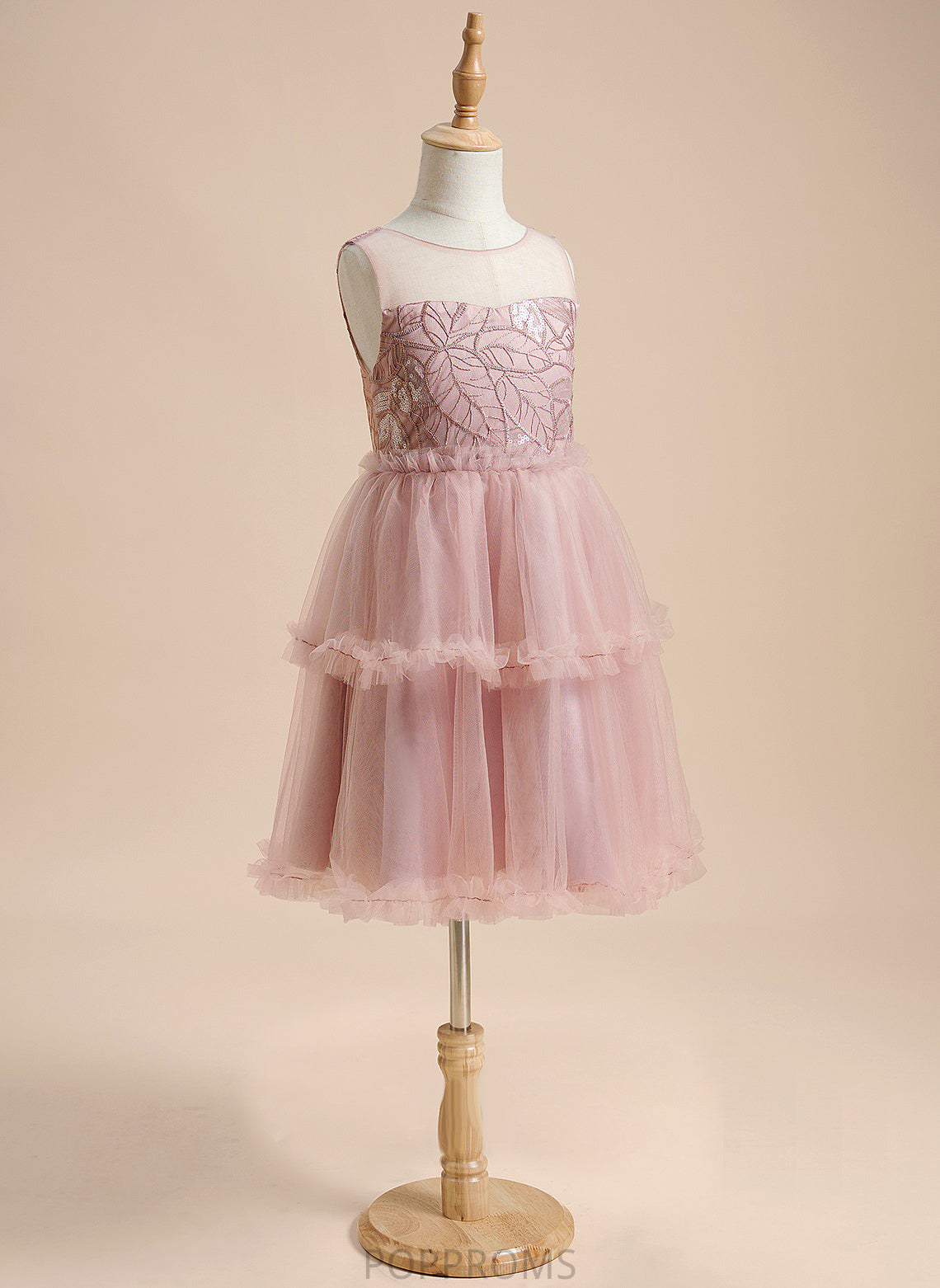 - Tulle Neck Sleeveless Madeline Knee-length Girl Scoop With A-Line Flower Back Sequins/Pleated/V Dress Flower Girl Dresses