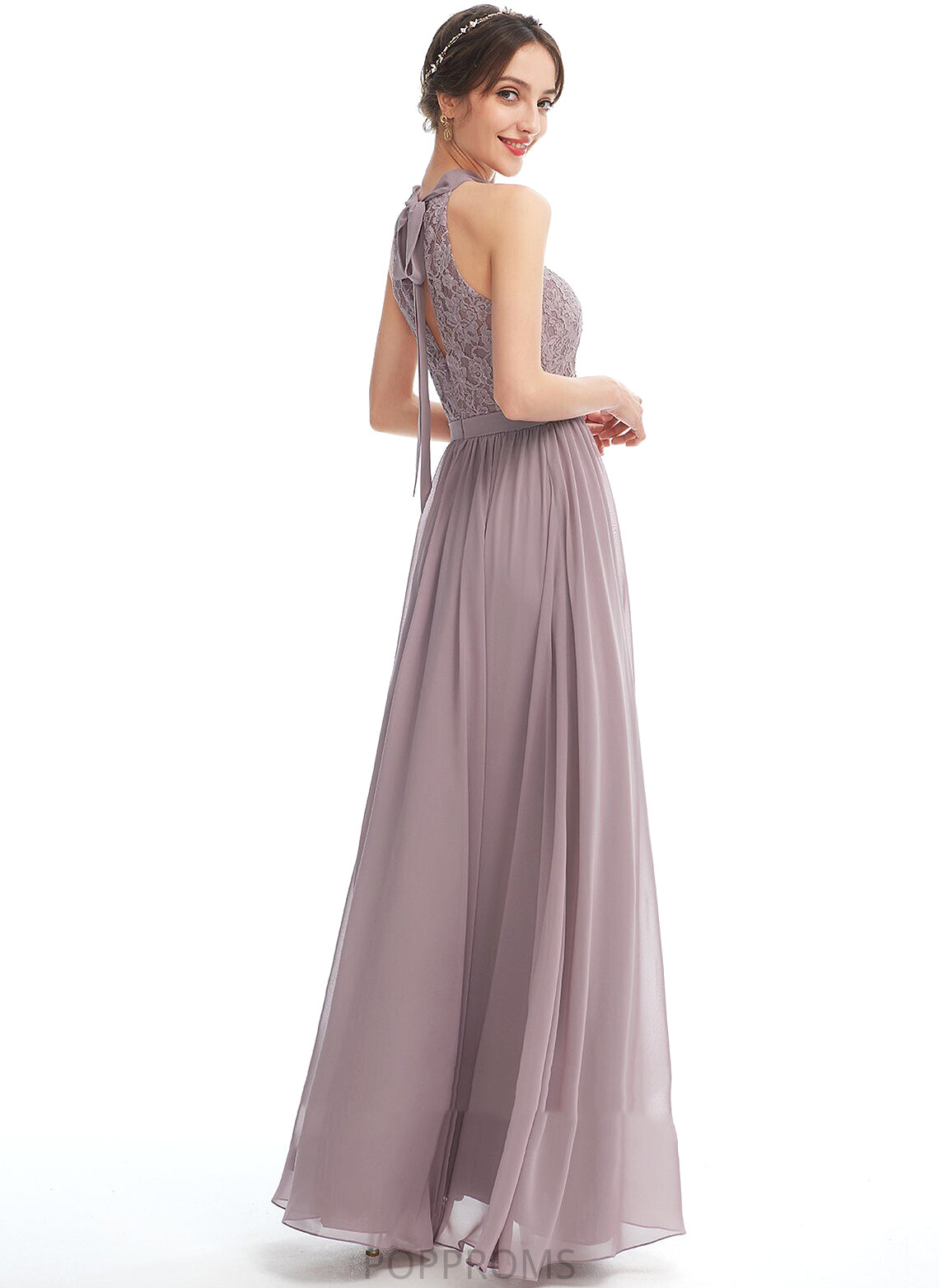 Length Embellishment Neckline Silhouette Floor-Length A-Line SplitFront Fabric Halter Jayda Natural Waist Floor Length Bridesmaid Dresses