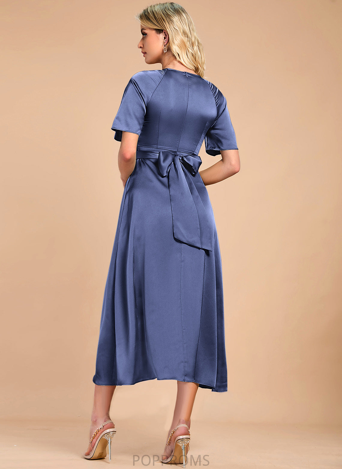 Tea-Length Dress A-Line Satin Danna Cocktail Cocktail Dresses