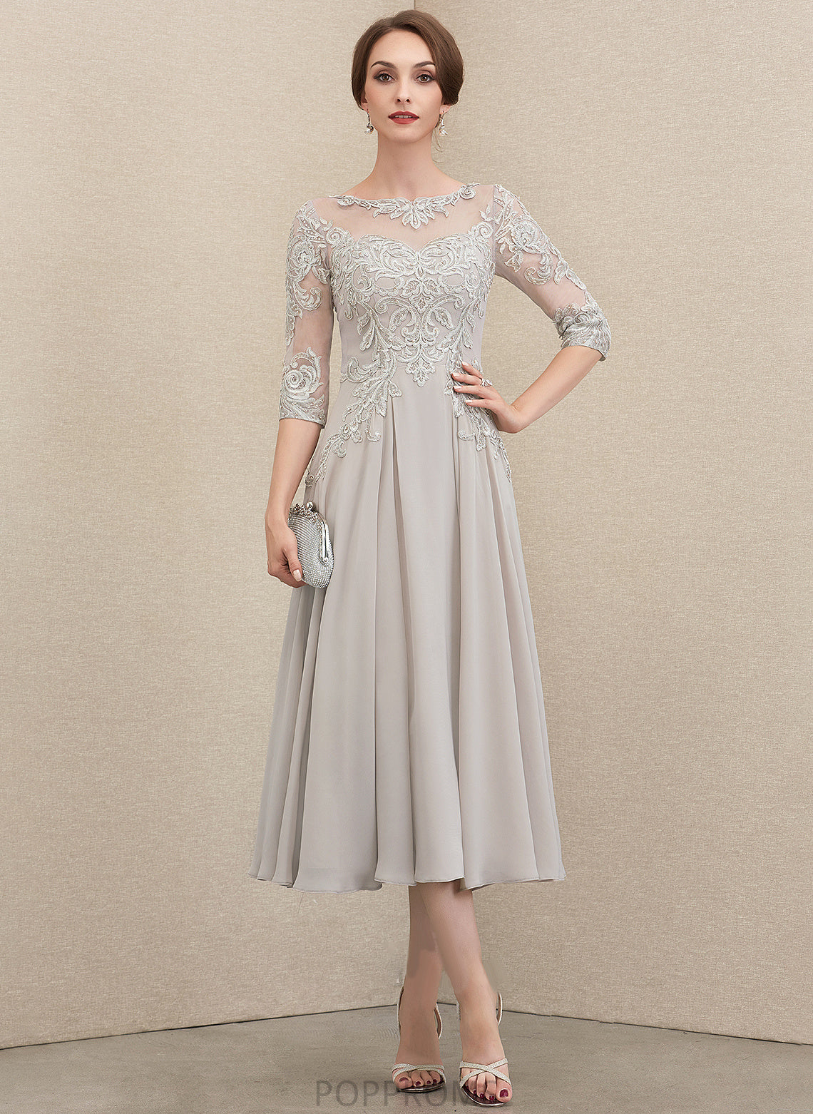 Neck Yadira Beading Chiffon Scoop of With Lace Tea-Length A-Line Bride Sequins the Mother of the Bride Dresses Mother Dress