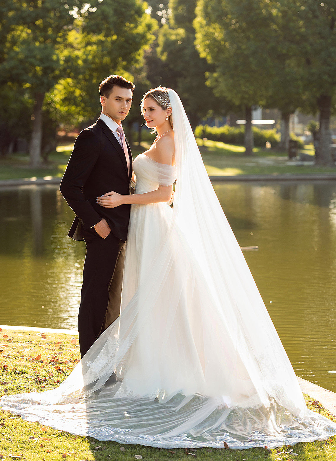 With Wedding Dresses Josephine Ball-Gown/Princess Dress Court Off-the-Shoulder Wedding Lace Tulle Train Ruffle