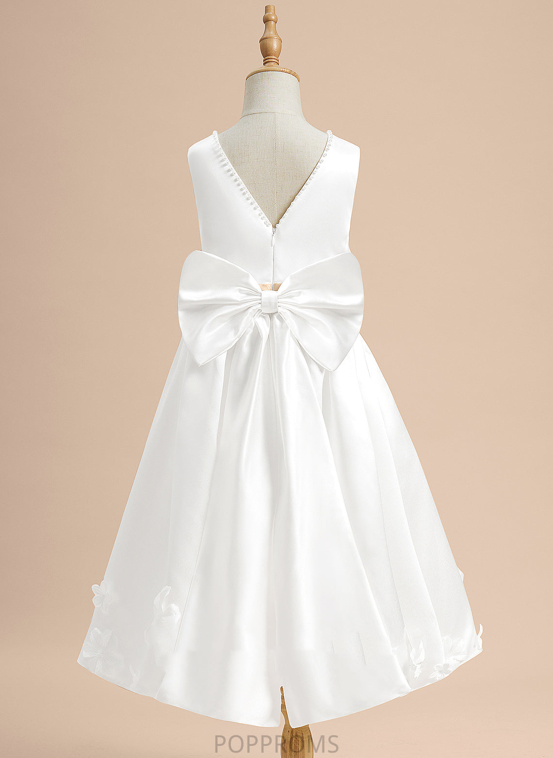 Dress With Sleeveless - Sash/Beading/Flower(s)/Bow(s) Girl Scoop Satin Flower Katrina Tea-length Neck Flower Girl Dresses A-Line