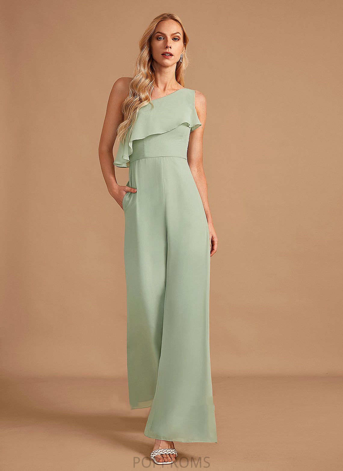 Floor-Length Neckline Fabric Straps One-Shoulder Ruffle Embellishment Length Jaycee Off The Shoulder Spandex Sleeveless Bridesmaid Dresses