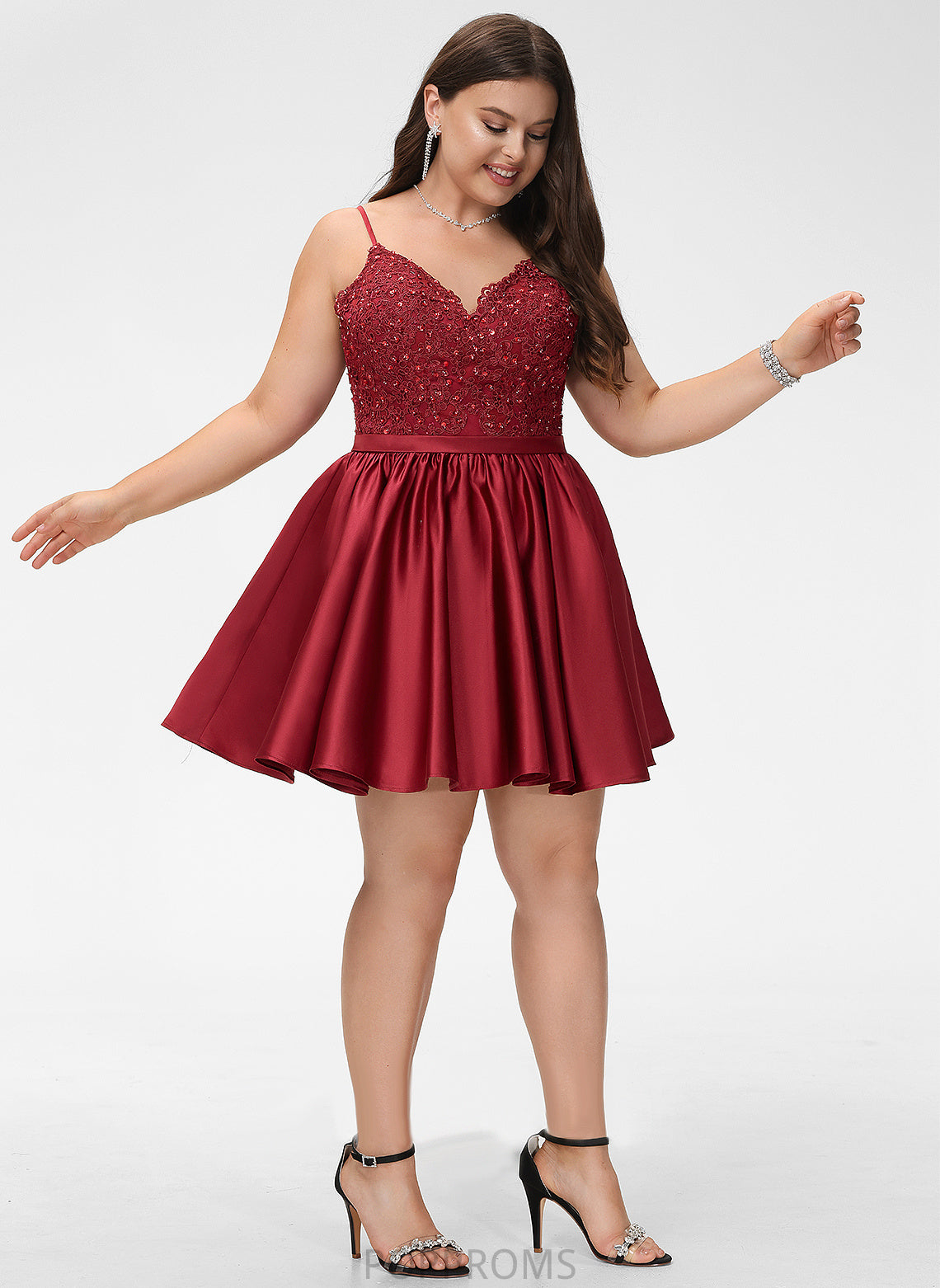 Prom Dresses With Beading Satin Short/Mini Lace V-neck Cheyanne A-Line