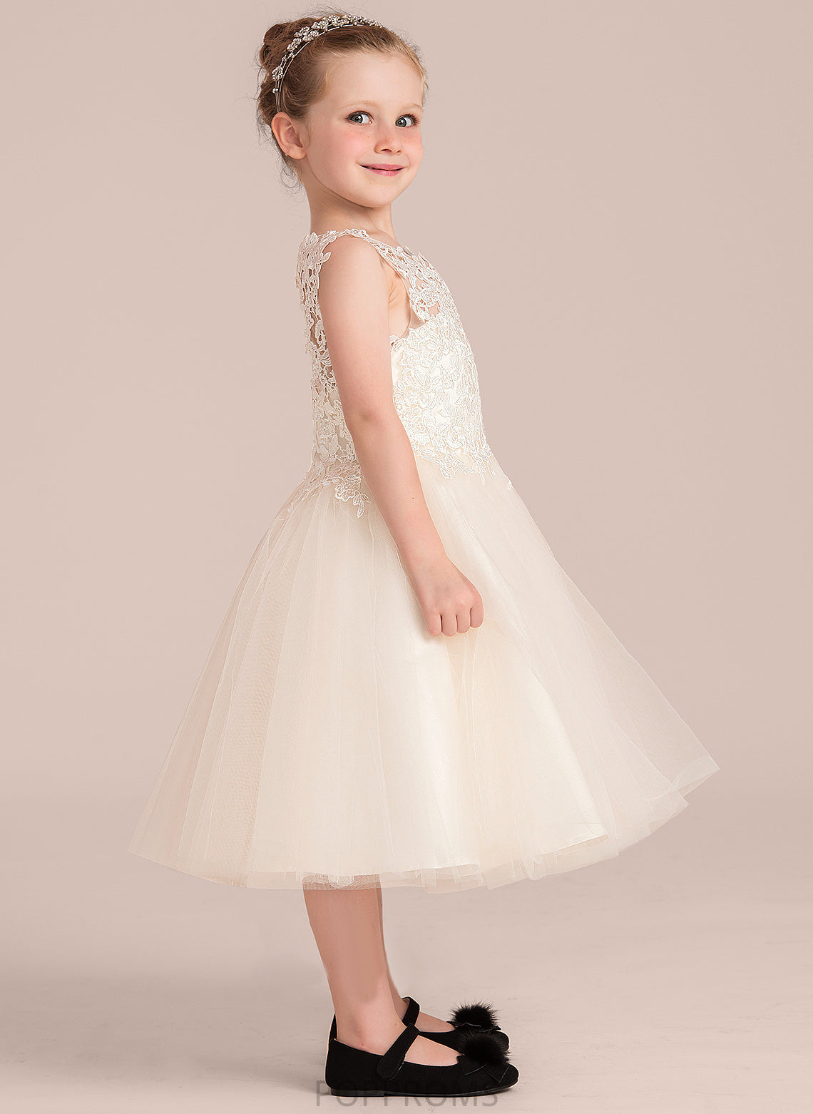 Knee-length Back Flower Flower Girl Dresses Scoop Dakota Dress A-Line Sleeveless Hole Girl With Tulle/Lace - Neck