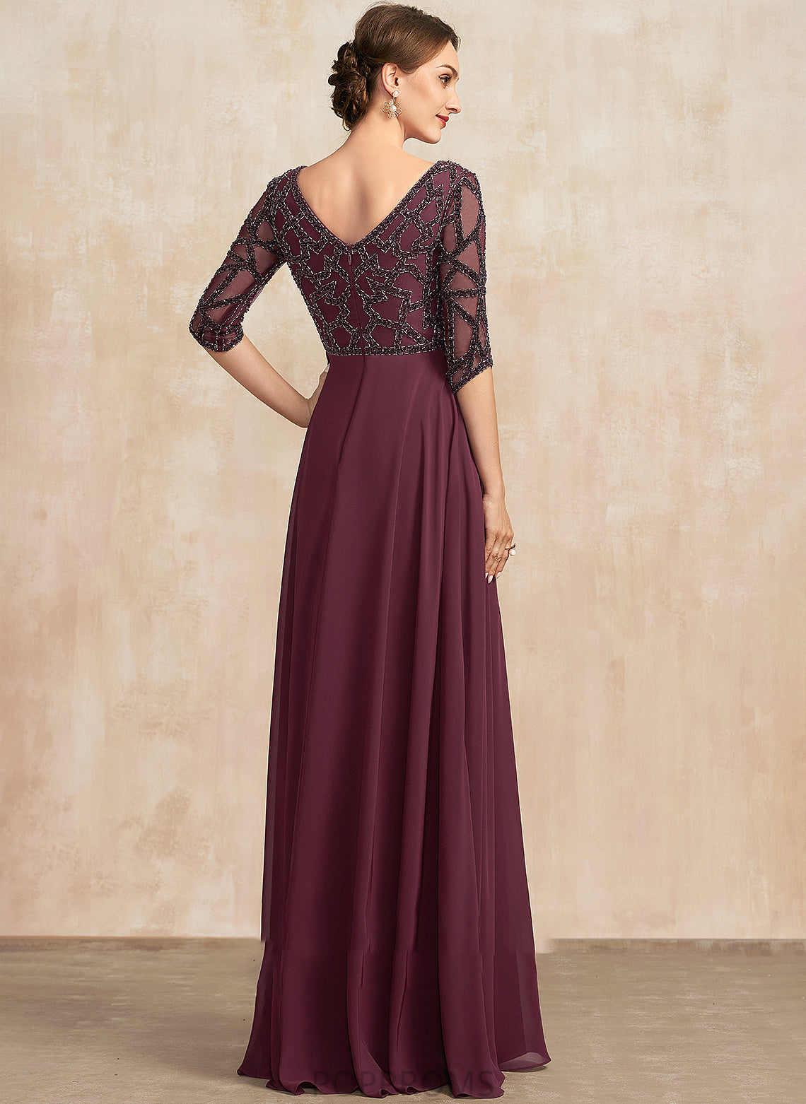 V-neck With Mother Dress Floor-Length the Chiffon Bride of Kendra Mother of the Bride Dresses Beading Empire