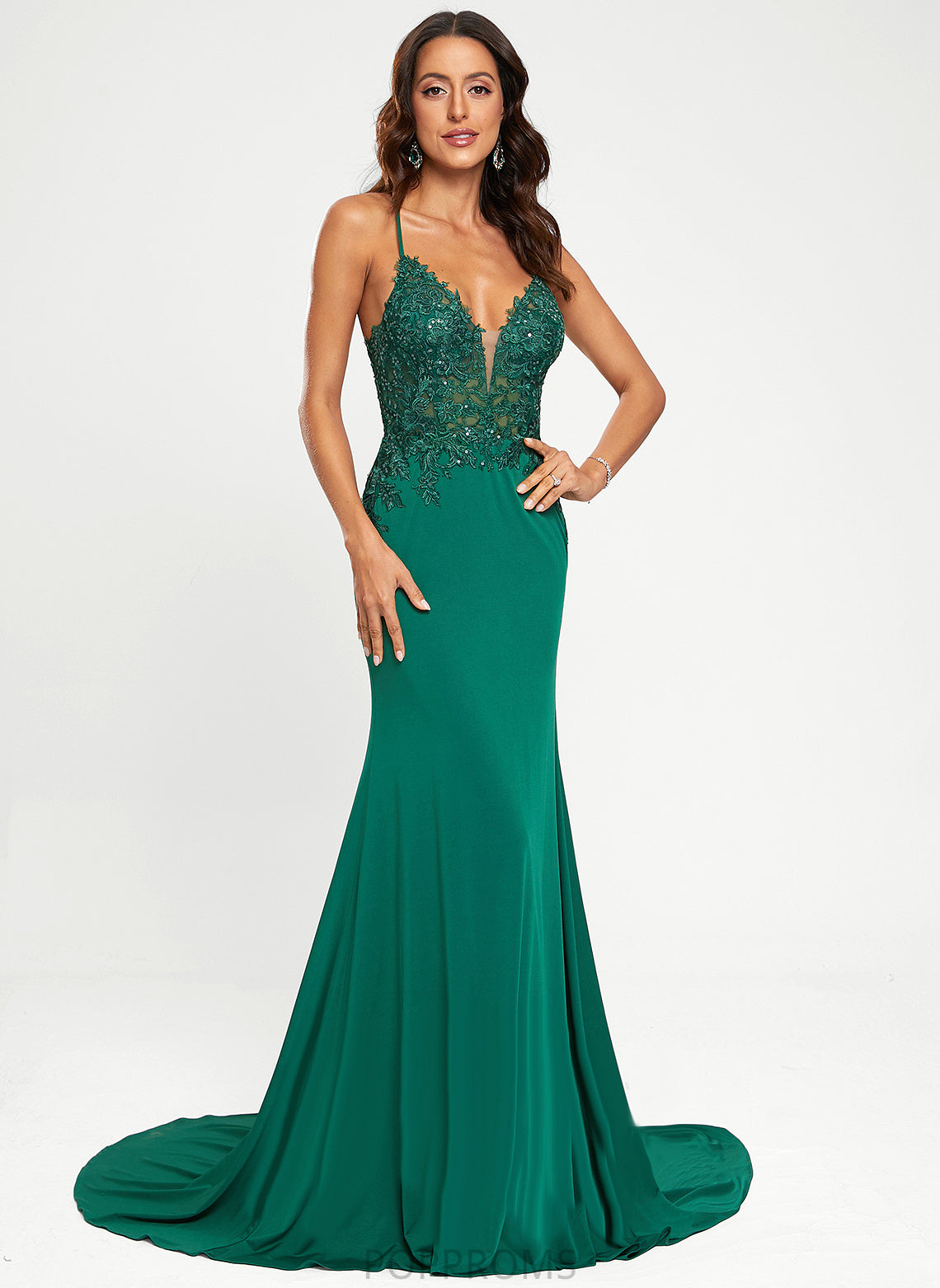 Prom Dresses Sequins Jersey V-neck Trumpet/Mermaid Train Sweep With Camryn