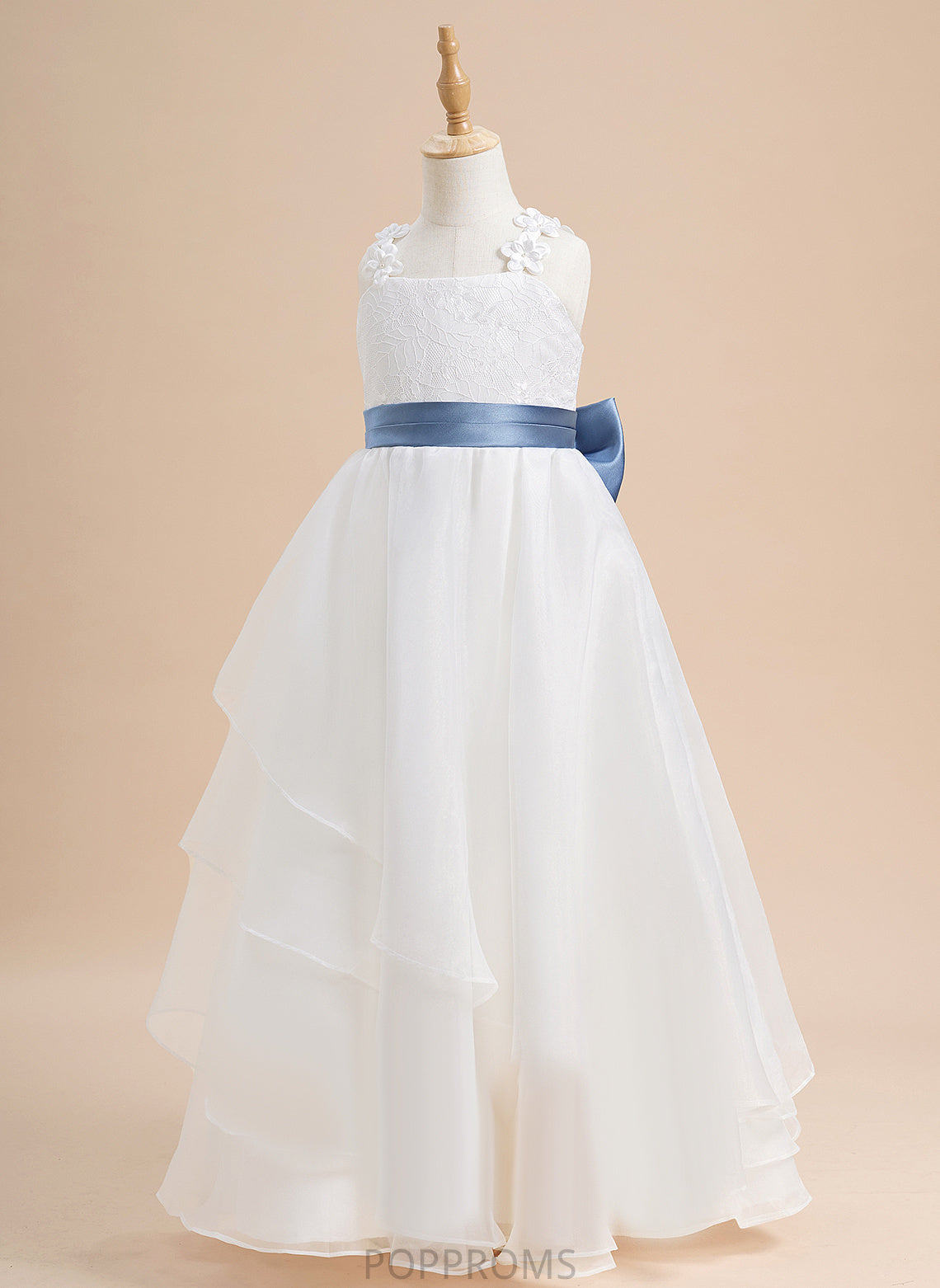 Dress With - Organza Girl Flower Girl Dresses Floor-length Flower Martina Neckline Ball-Gown/Princess Square Lace/Sash/Beading/Flower(s)/Bow(s) Sleeveless