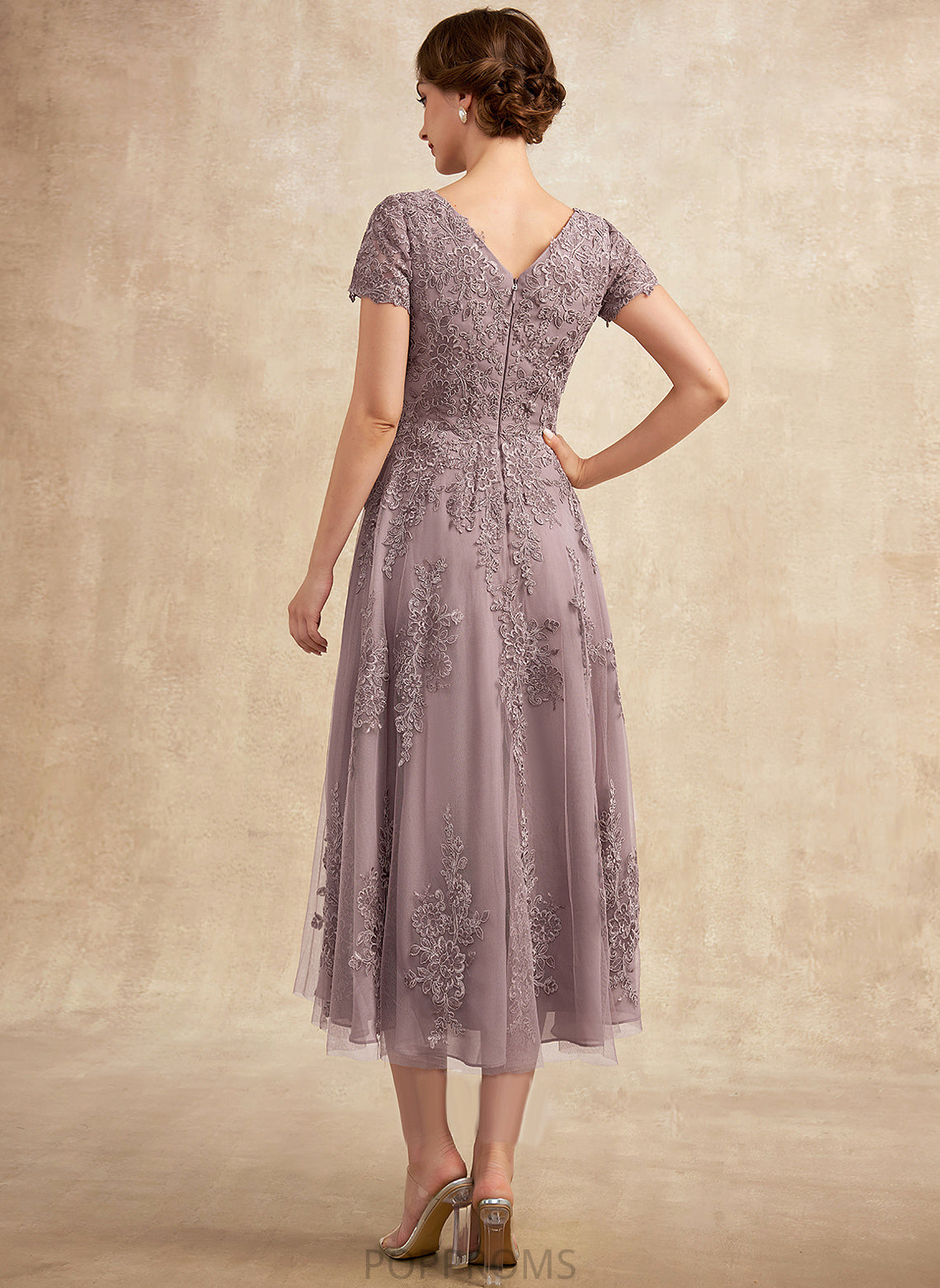 Tulle Tea-Length Dress of Bride Lace Mother the A-Line Mother of the Bride Dresses Neck Aliya Scoop