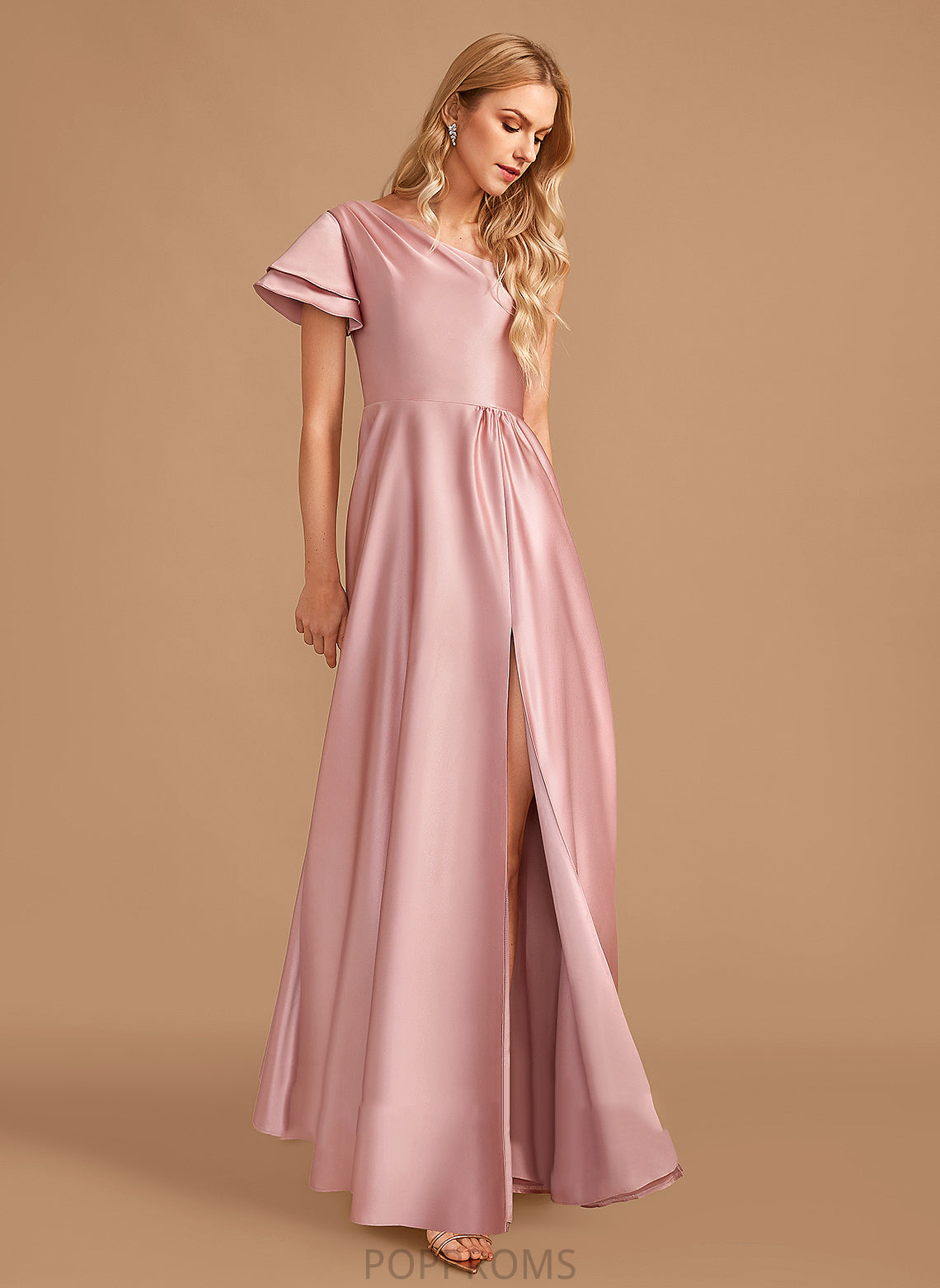 Silhouette Embellishment One-Shoulder Floor-Length Length A-Line SplitFront Neckline Fabric Sherlyn A-Line/Princess Straps Bridesmaid Dresses