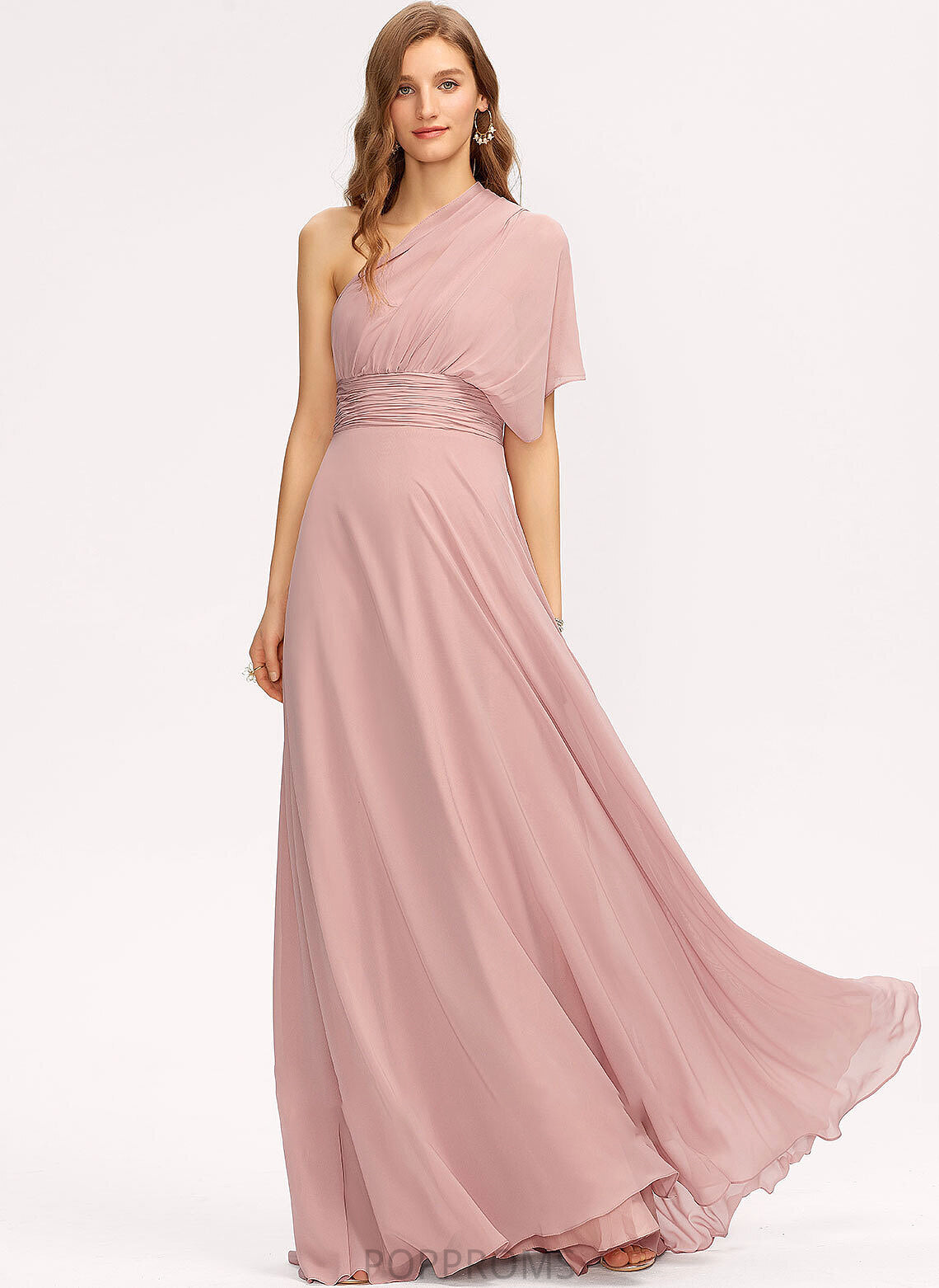 Ruffle Neckline V-neck Floor-Length One-Shoulder A-Line Fabric Halter Embellishment Length Silhouette Mylee Bridesmaid Dresses