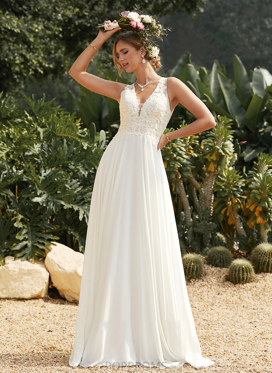 Wedding Dresses V-neck With A-Line Chiffon Wedding Daphne Train Lace Sweep Lace Dress