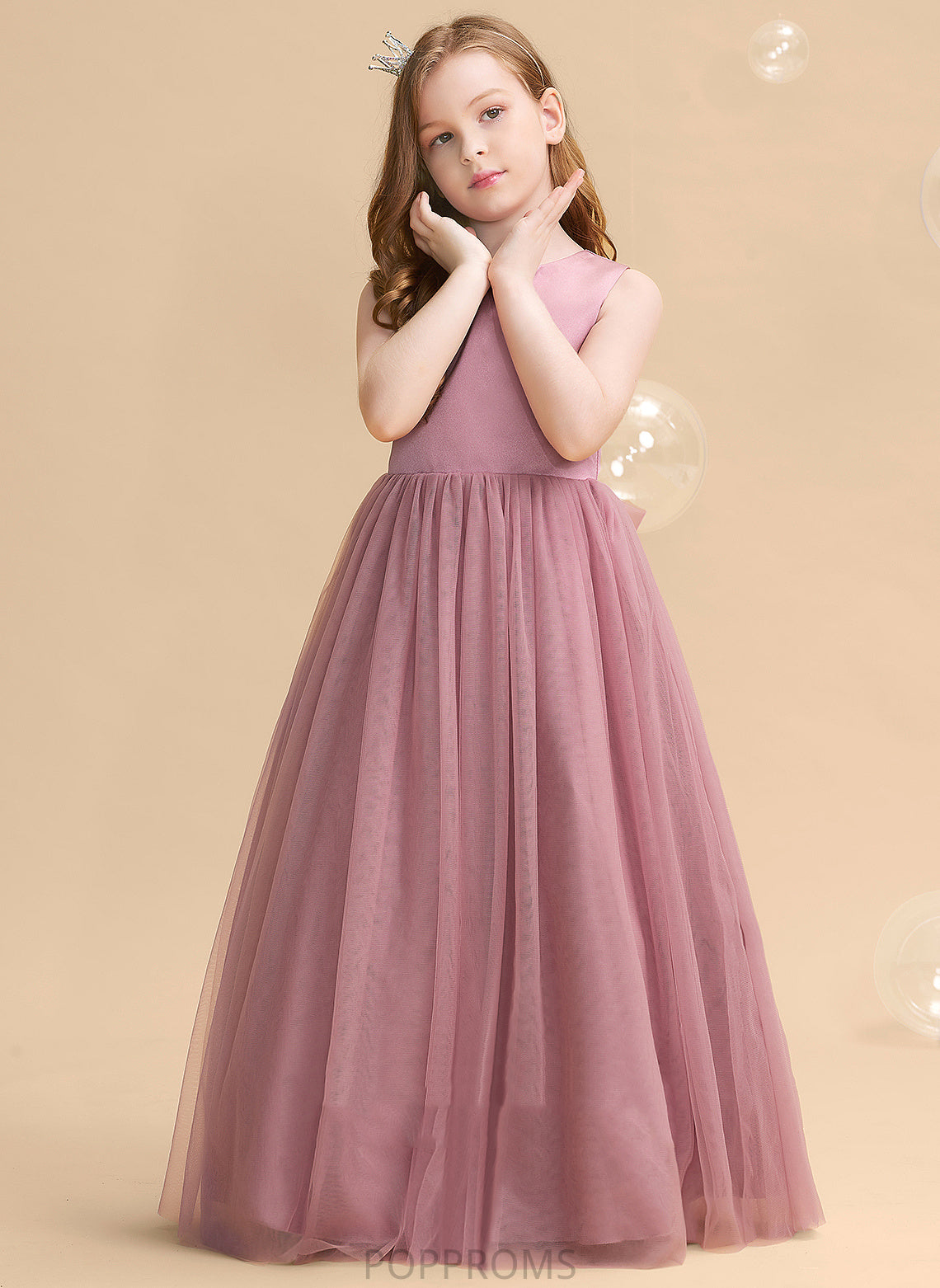 With Ball-Gown/Princess Scoop Evelyn Tulle Hole - Dress Flower Girl Dresses Neck Sleeveless Bow(s)/Back Flower Girl Floor-length