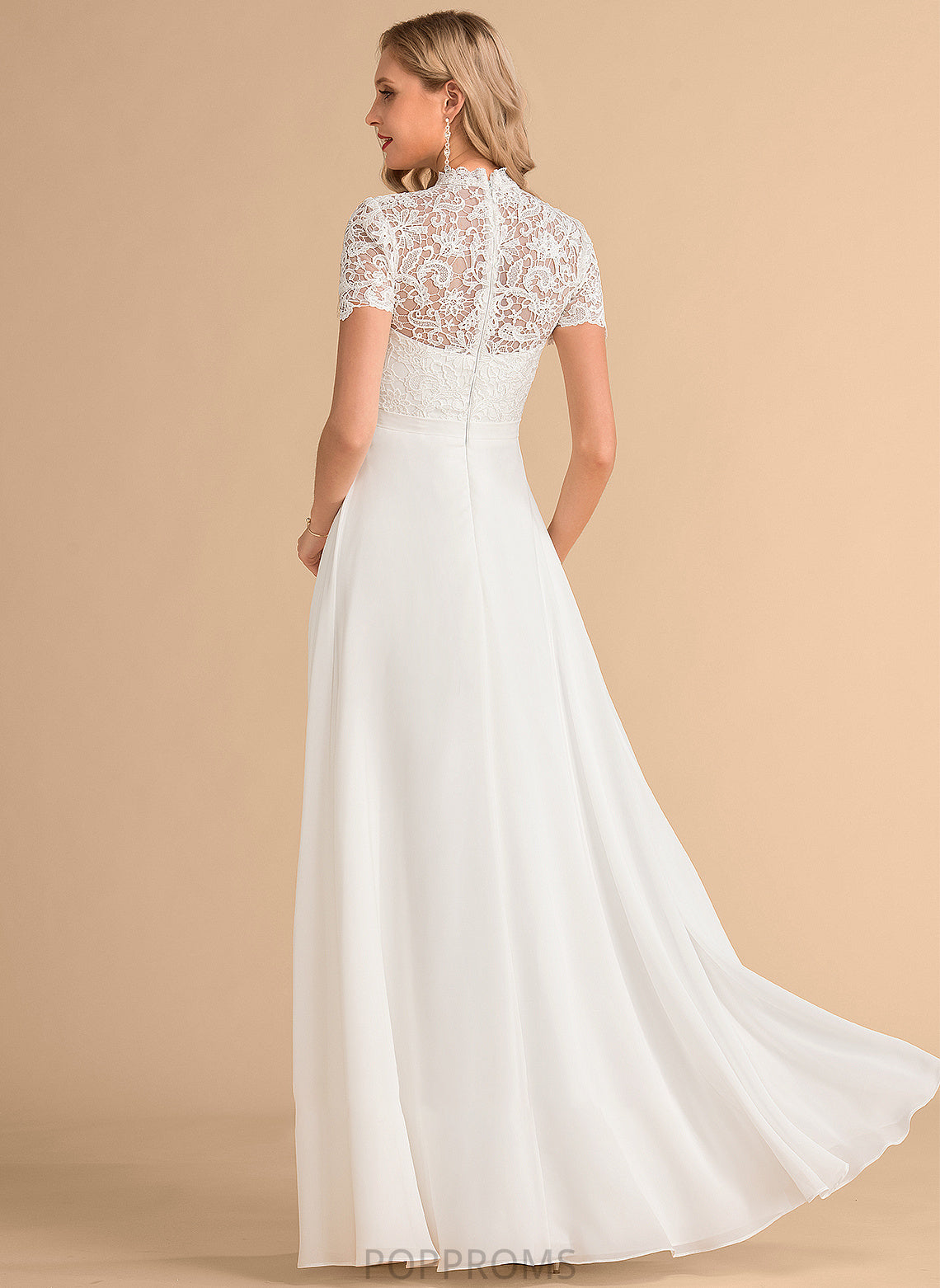 Neck Lace Wedding A-Line Chiffon Dress Setlla Wedding Dresses Floor-Length High