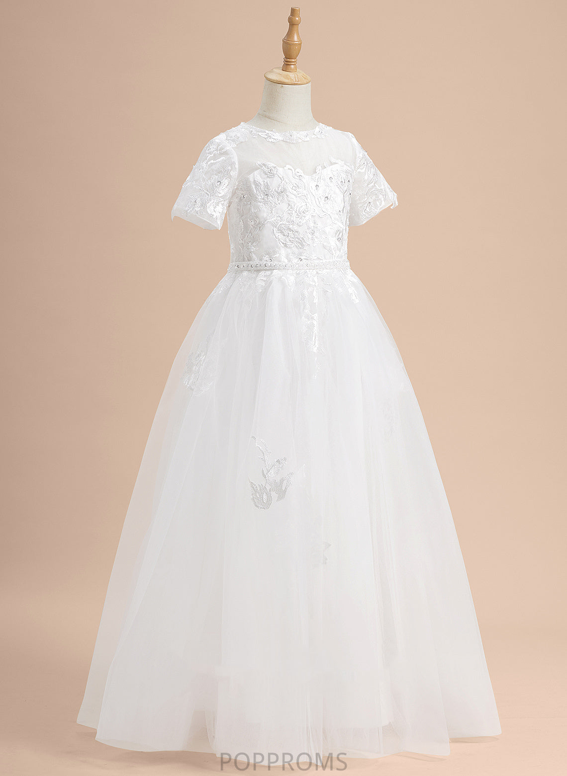 Lace/Beading/Sequins Sleeves Short Ball-Gown/Princess Flower Dress Scoop Neck Scarlet Girl With - Flower Girl Dresses Tulle Floor-length