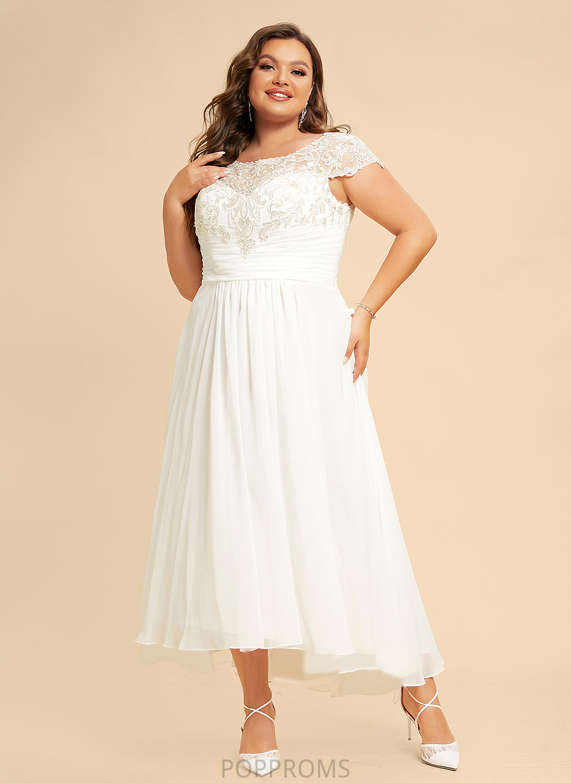 Lace Scoop Asymmetrical Wedding Chiffon Alyson Wedding Dresses A-Line Neck Dress