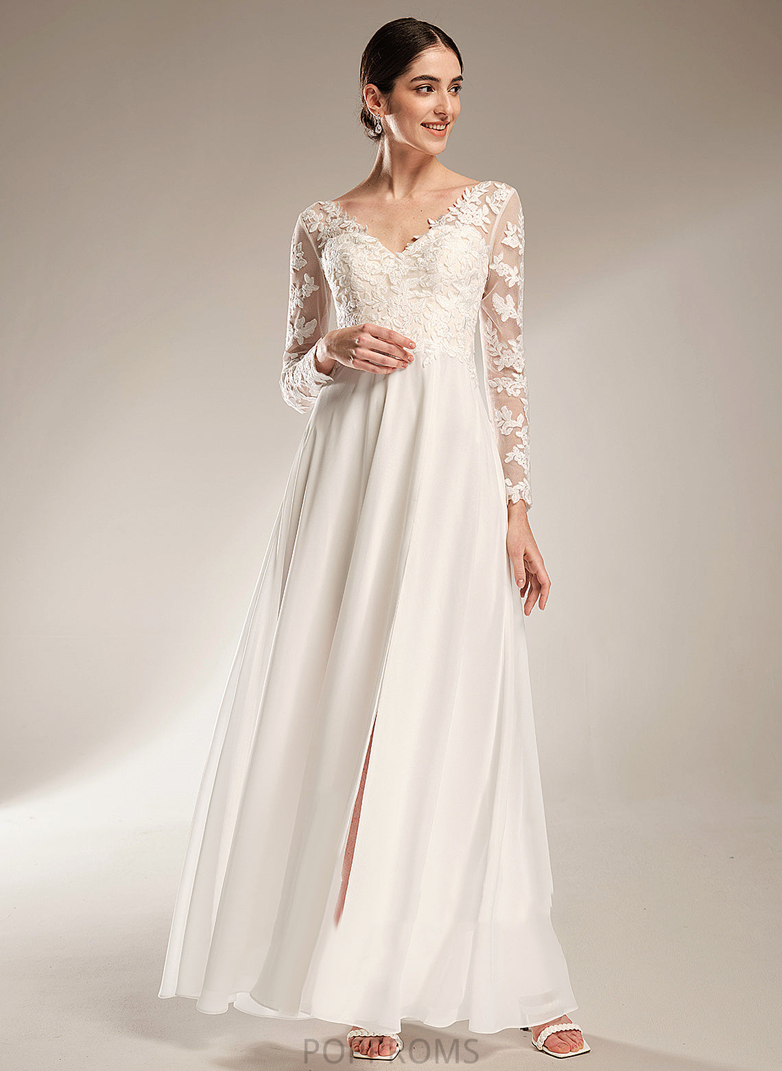 Wedding Alyvia Wedding Dresses V-neck Chiffon Dress Floor-Length A-Line Lace